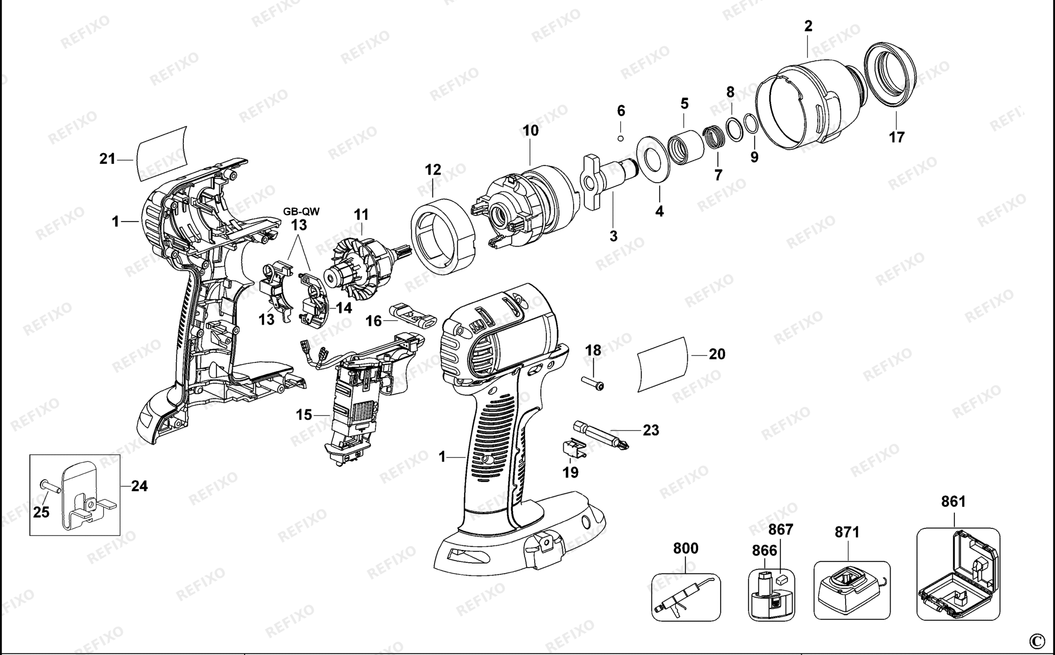 Деталировка DeWalt DC835-QW TYPE 1 SCHLAGSCHRAUBER DC835-QW DC835 — схема запчастей в разборе