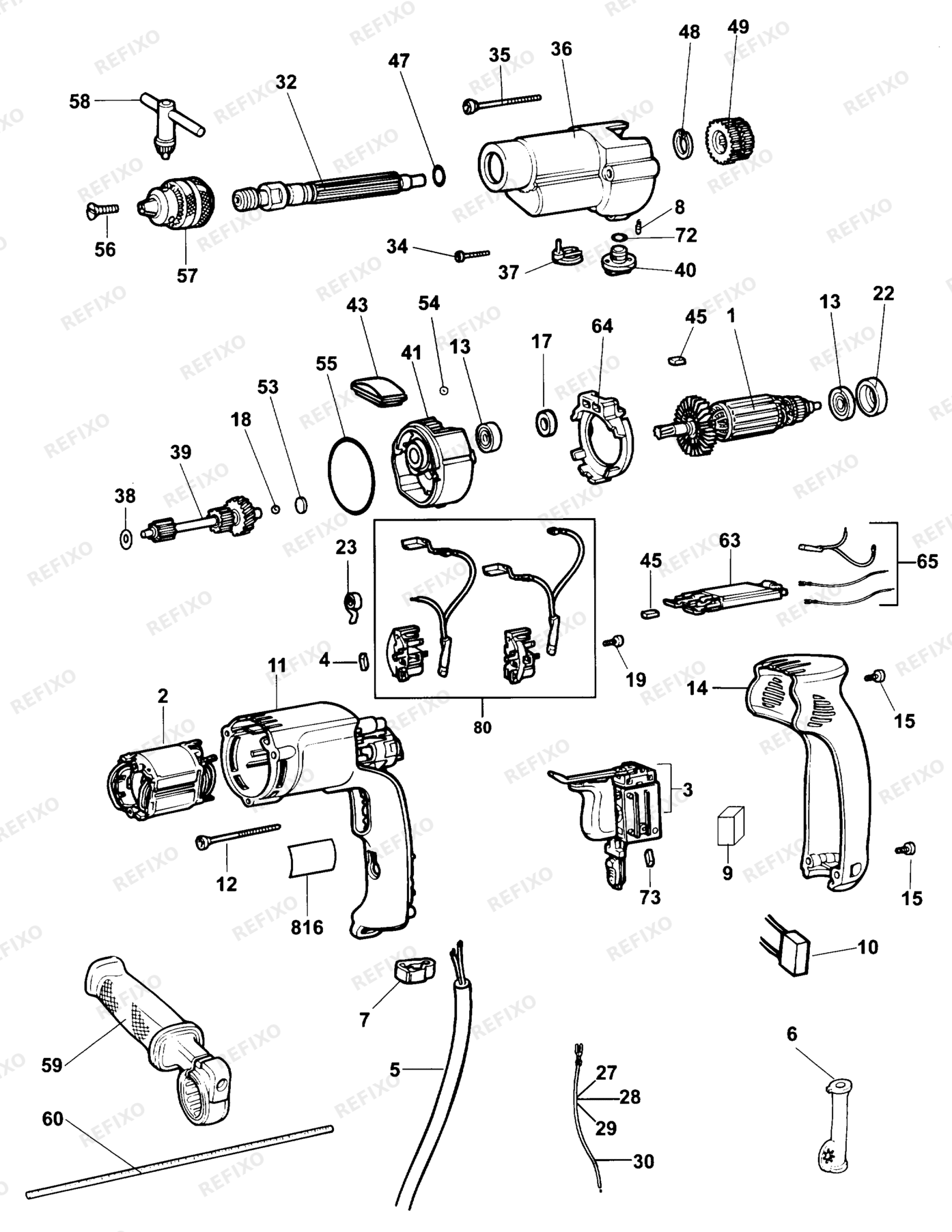Деталировка DeWalt DW241-DE TYPE 1 BOHRER DW241-DE DW241 — схема запчастей в разборе