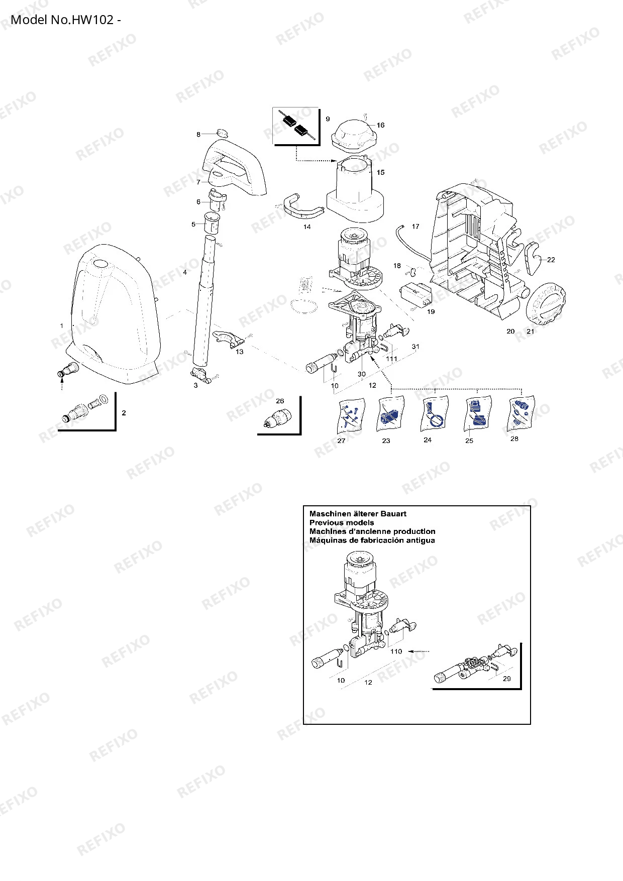 Деталировка MAKITA HW102 — схема запчастей в разборе