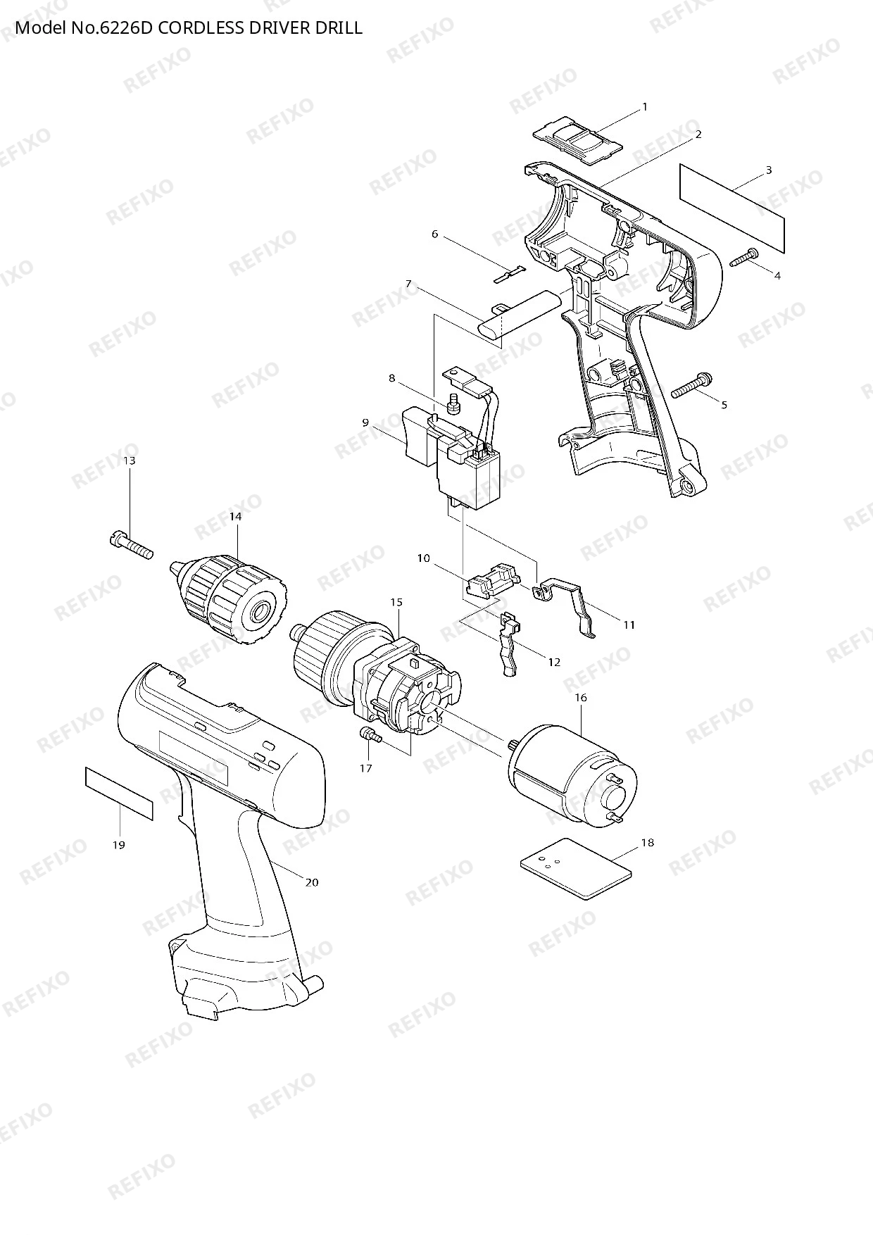 Деталировка MAKITA 6226D — схема запчастей в разборе