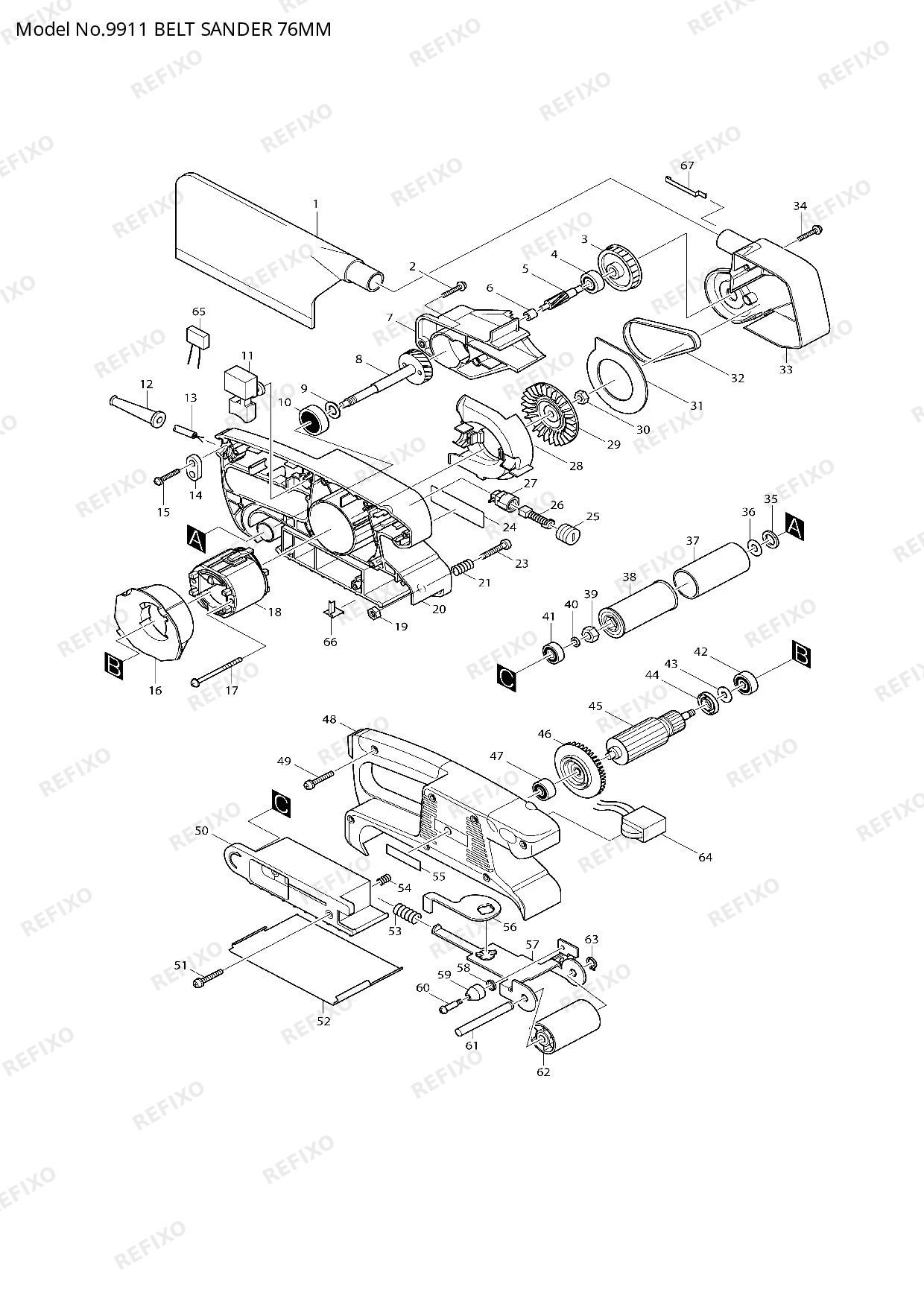 Деталировка MAKITA 9911 — схема запчастей в разборе