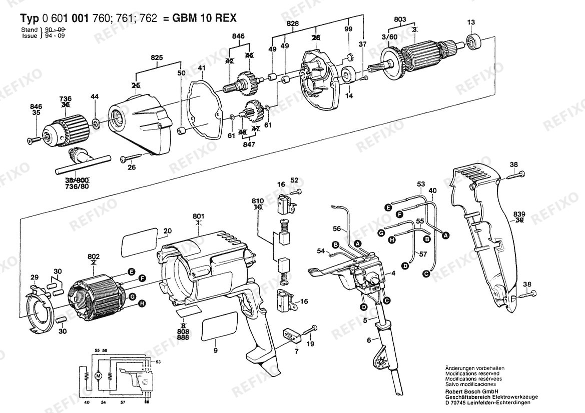 Деталировка Bosch Дрель GBM 10 REX | 115 V | 012 - TW (0 601 001 760) — схема запчастей в разборе
