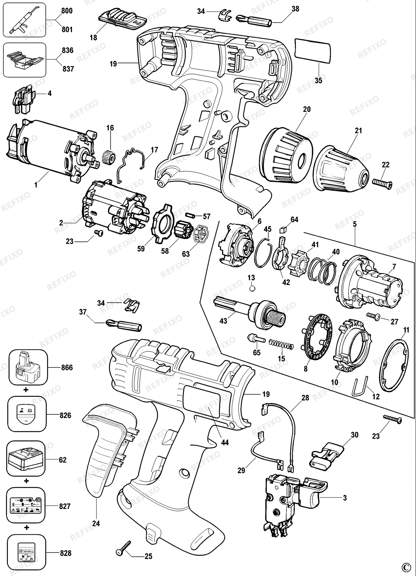 Деталировка DeWalt DW914K-QW TYPE 4 аккумуляторный - дрель DW914K-QW DW914K — схема запчастей в разборе