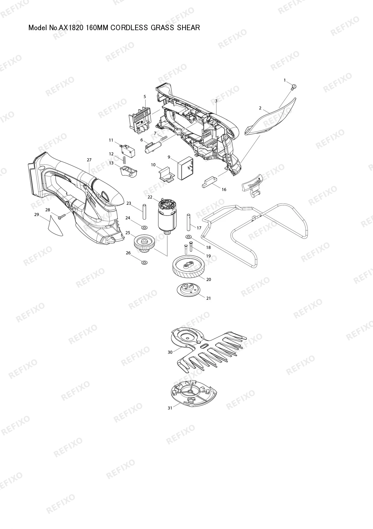 Деталировка MAKITA AX1820 — схема запчастей в разборе