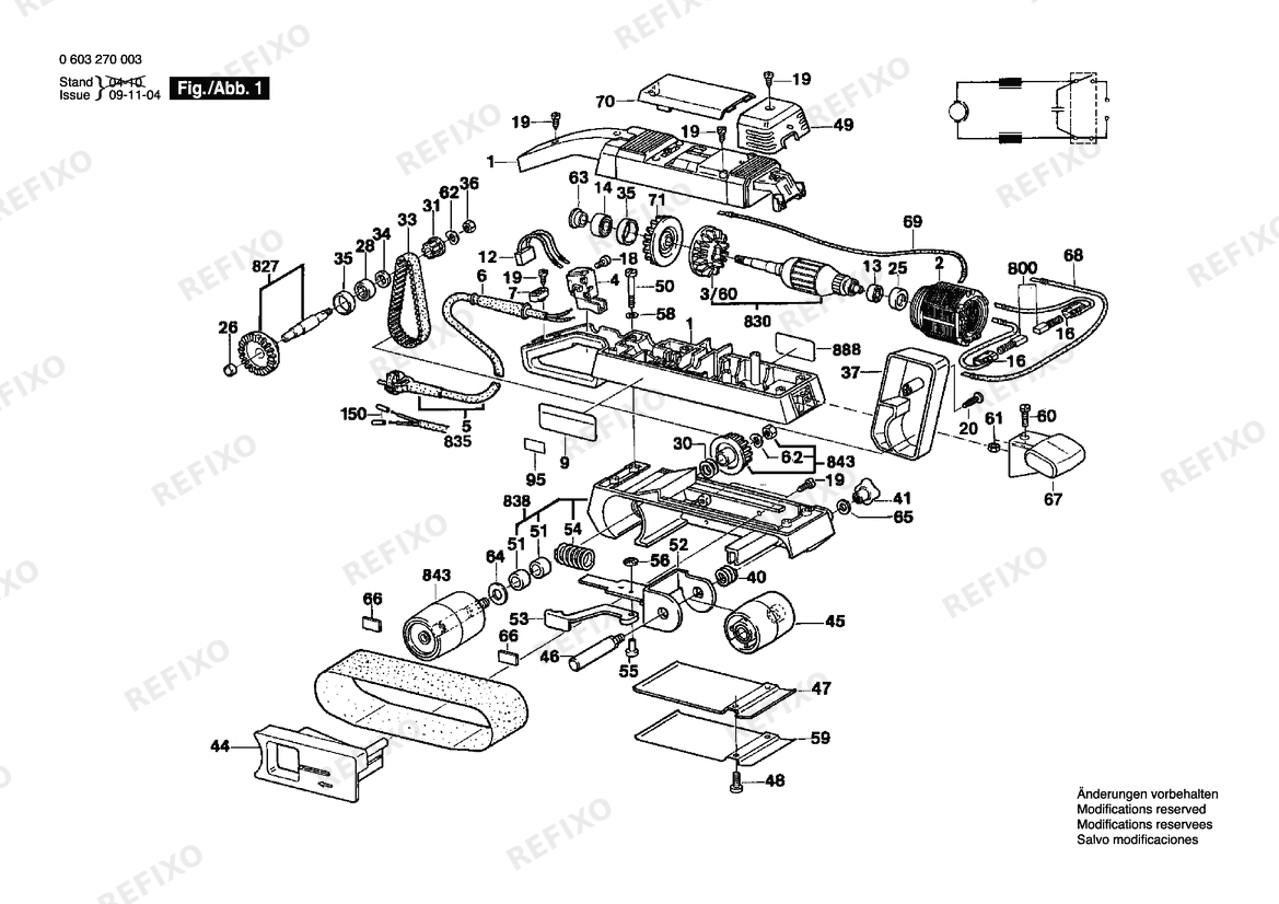 Деталировка Bosch Ленточная шлифмашина PBS 75 | 240 V | 027 - AU (0 603 270 037) — схема запчастей в разборе