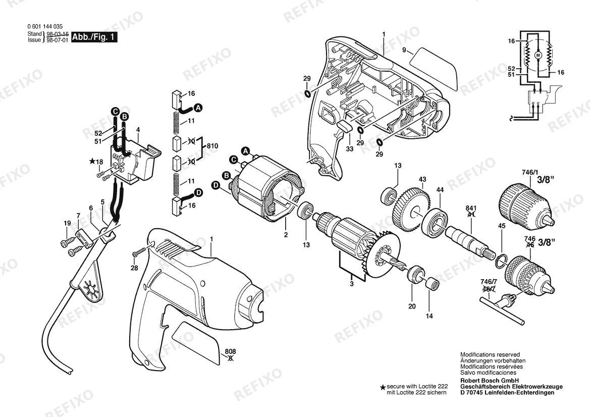 Деталировка Bosch Дрель GBM 450 | 120 V | 061 - US (0 601 144 035) — схема запчастей в разборе