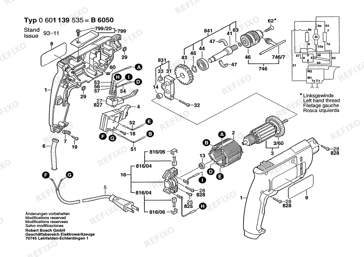 Деталировка Bosch Дрель B 6050 | 120 V | 061 - US (0 601 139 535) — схема запчастей в разборе