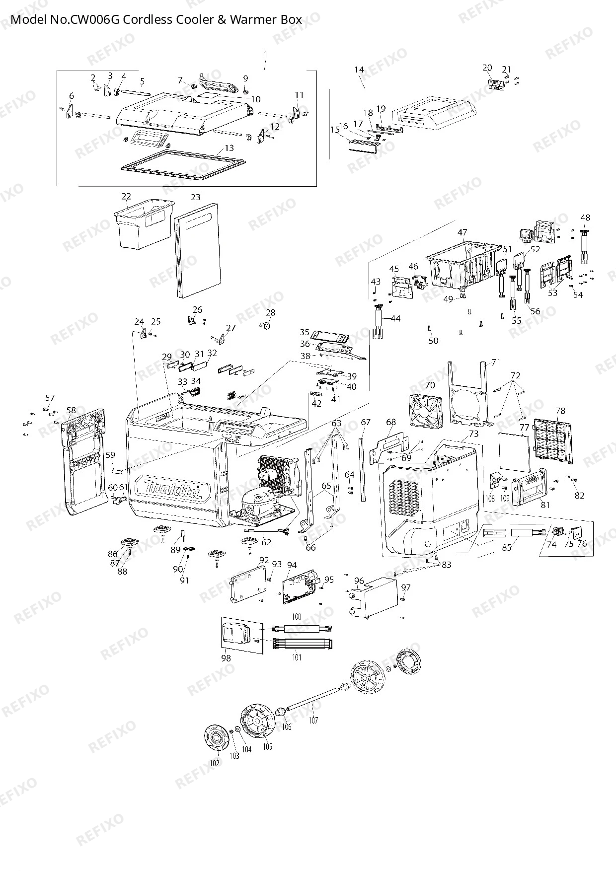 Деталировка MAKITA CW006G — схема запчастей в разборе