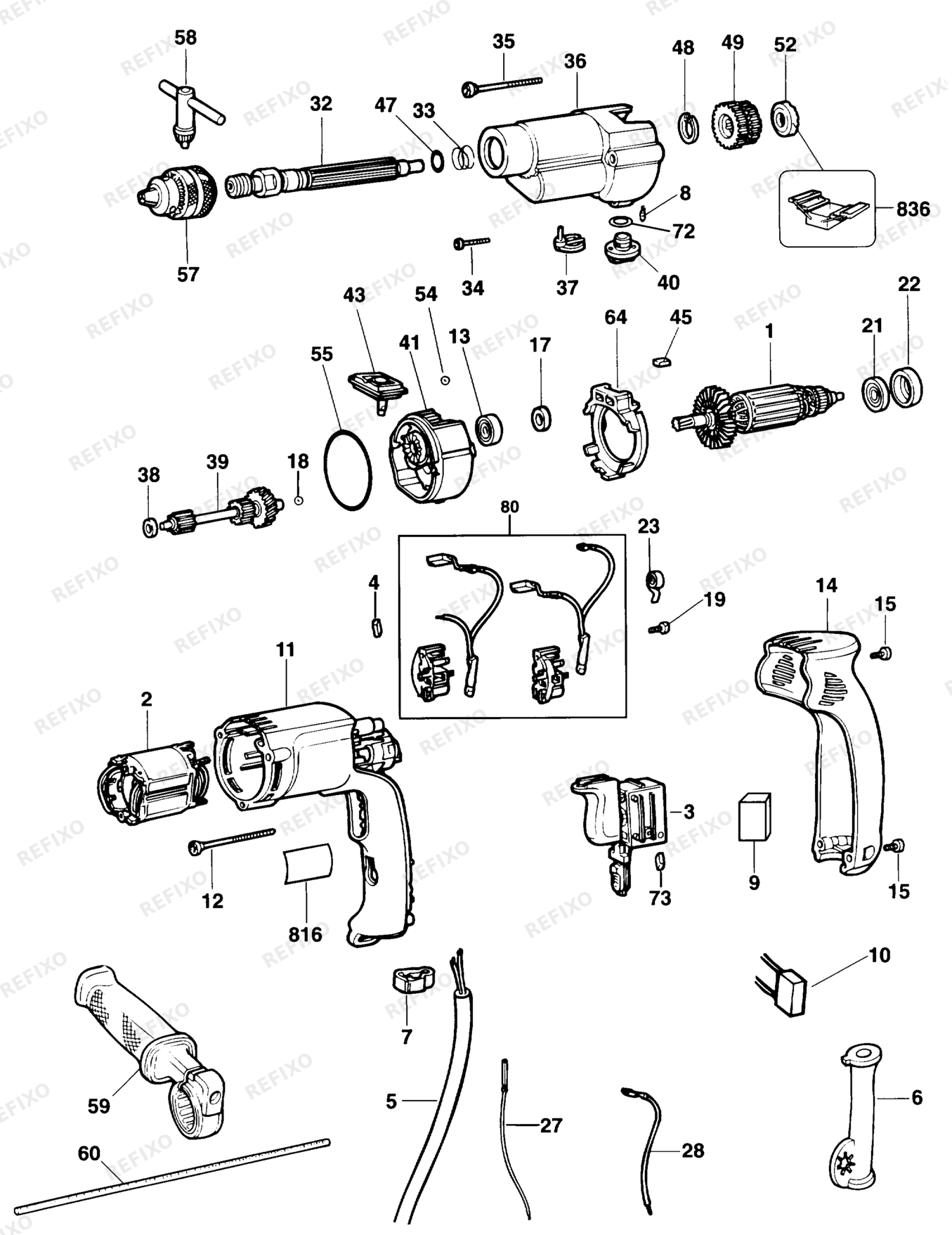 Деталировка DeWalt DW501-----C-QS TYPE 1 BOHRER DW501-----C-QS DW501-----C — схема запчастей в разборе