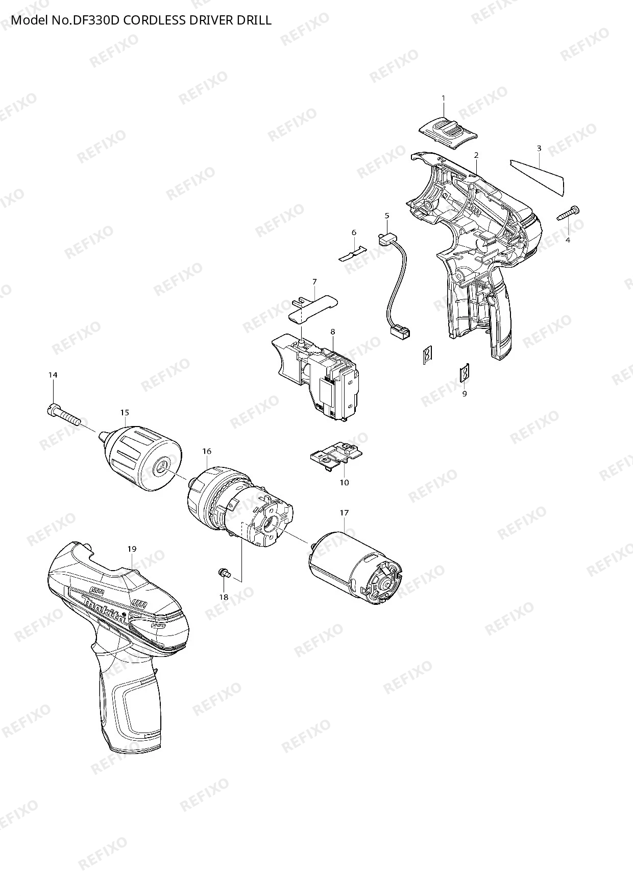 Деталировка MAKITA DF330D — схема запчастей в разборе