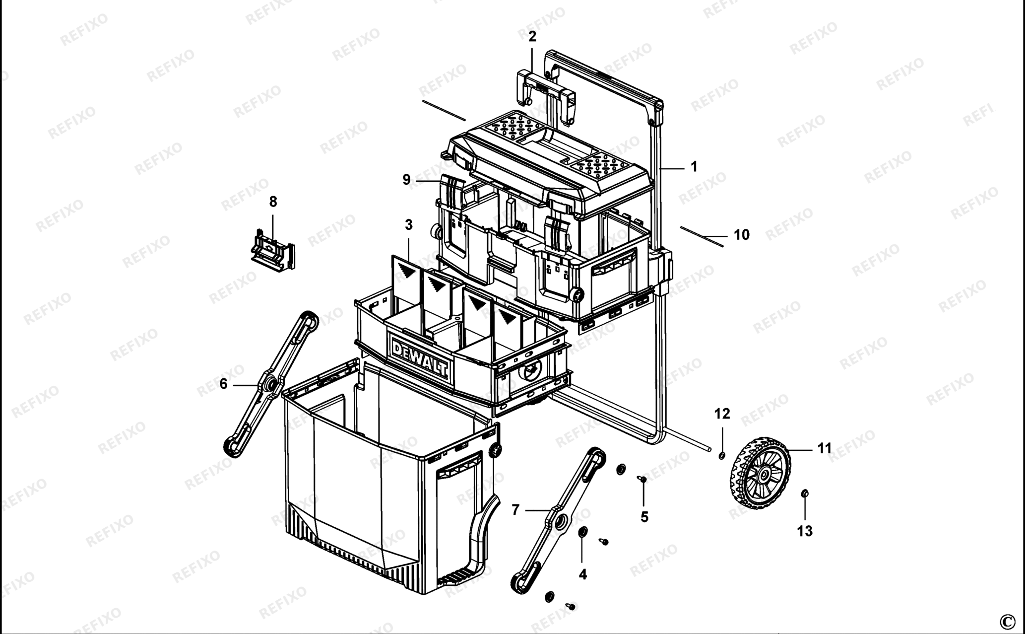 Деталировка DeWalt DWST1-72339-XJ TYPE 1 WERKZEUGBOX DWST1-72339-XJ DWST1-72339 — схема запчастей в разборе