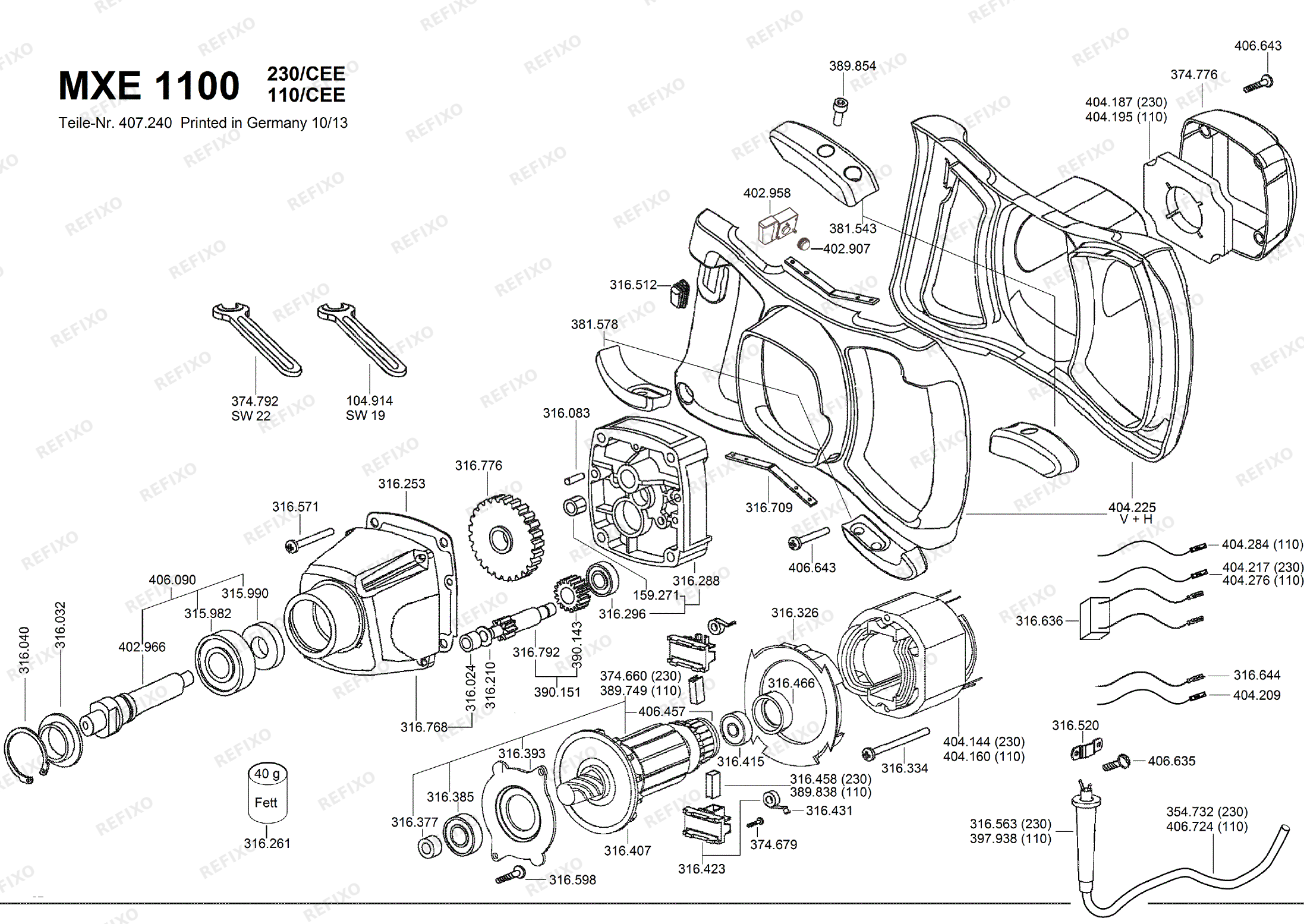 Деталировка Flex MXE 1100 373.508 Rührwerk ab 10.2013 — схема запчастей в разборе