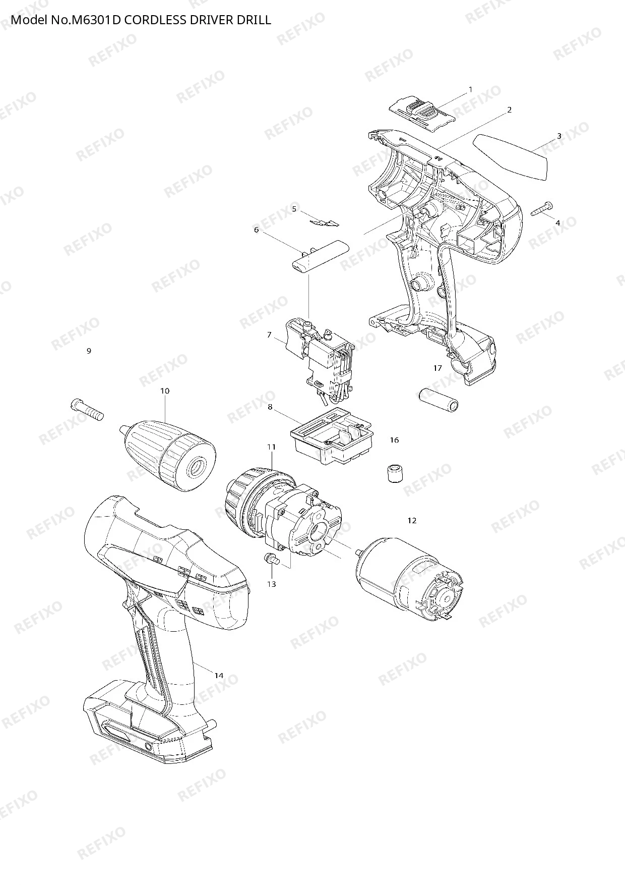 Деталировка MAKITA M6301D — схема запчастей в разборе