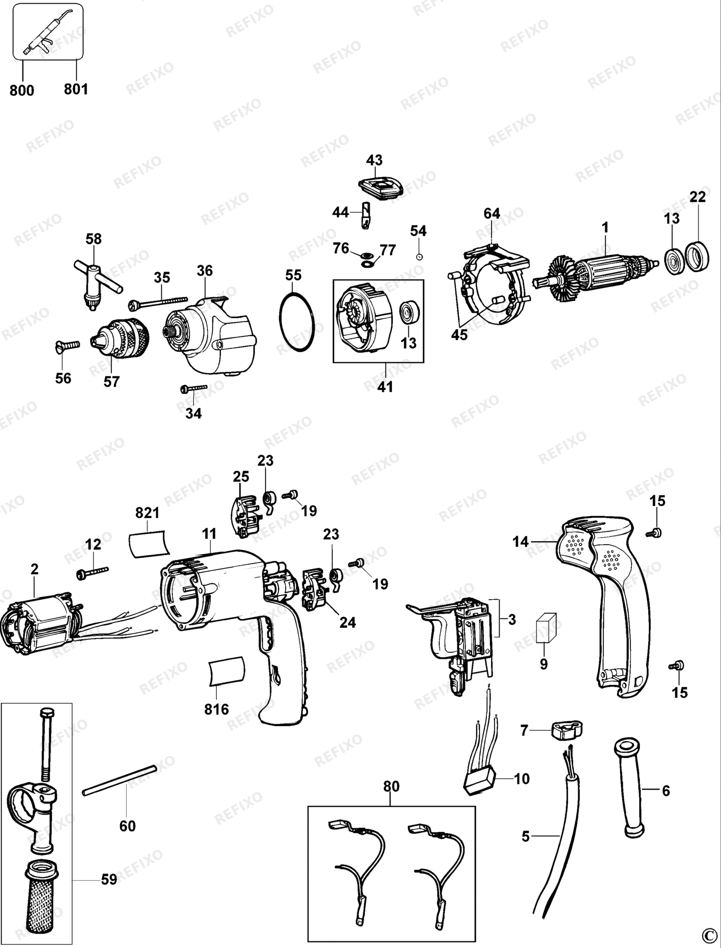 Деталировка DeWalt D21710-QS TYPE 2 перфоратор D21710-QS D21710 — схема запчастей в разборе