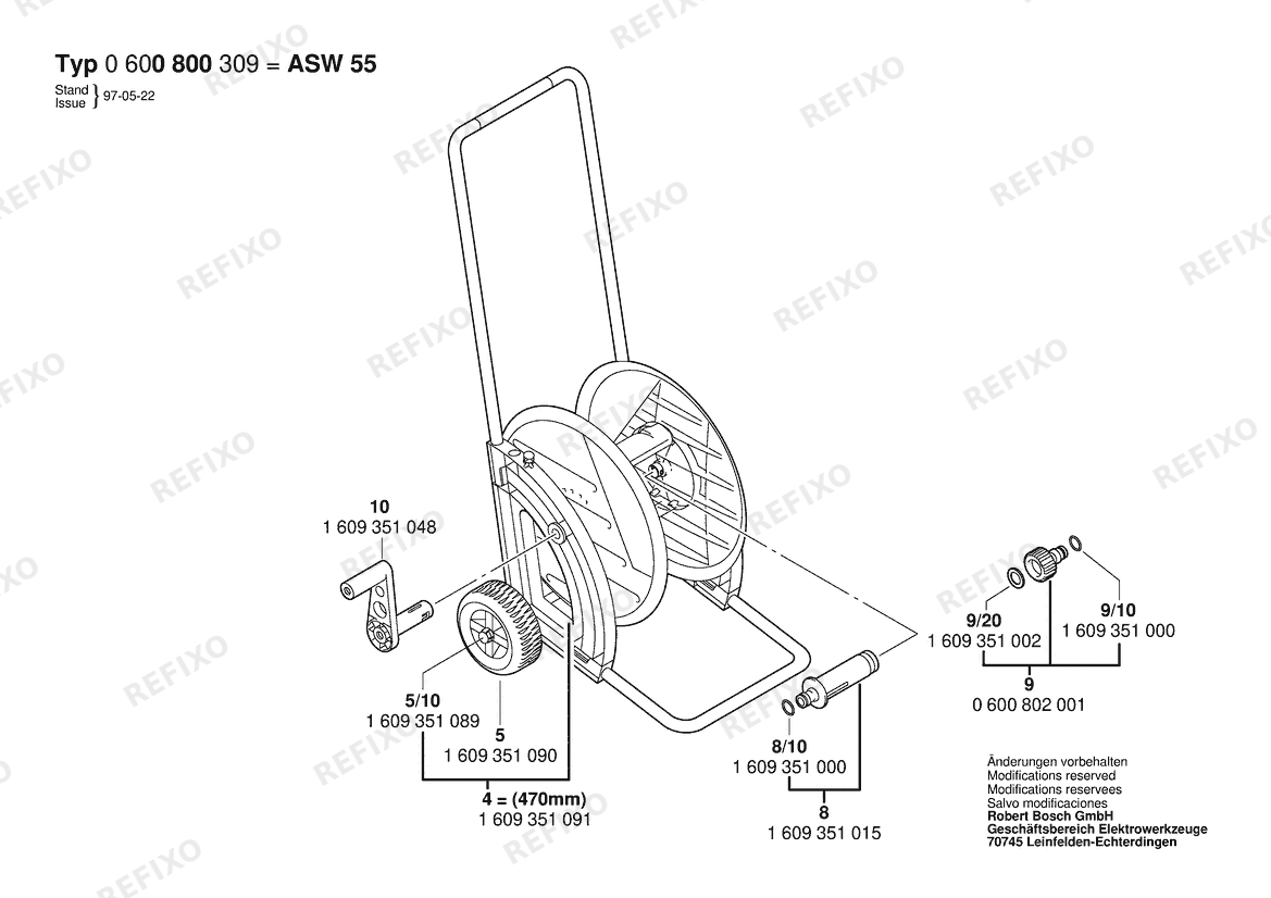 Деталировка Bosch Schlauchwagen ASW 55 (0 600 800 309) — схема запчастей в разборе