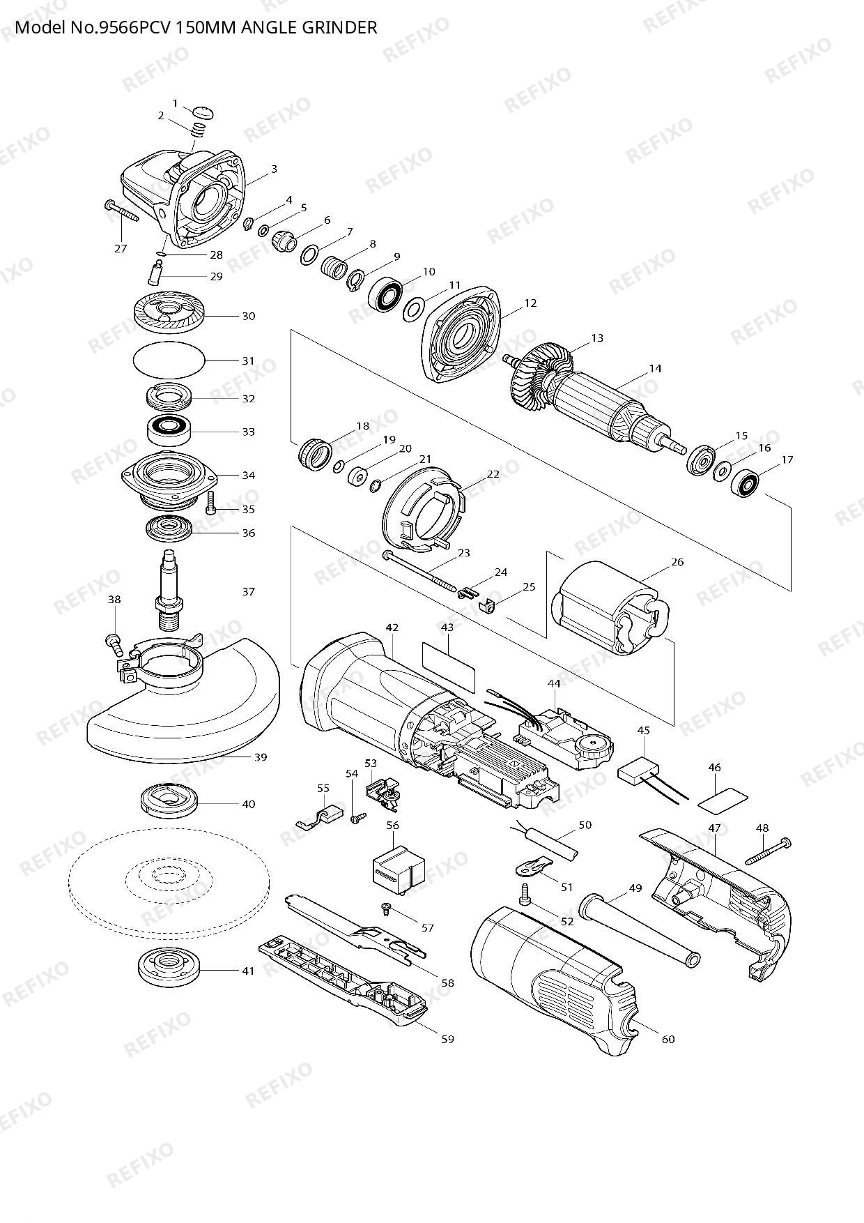 Деталировка MAKITA 9566PCV — схема запчастей в разборе