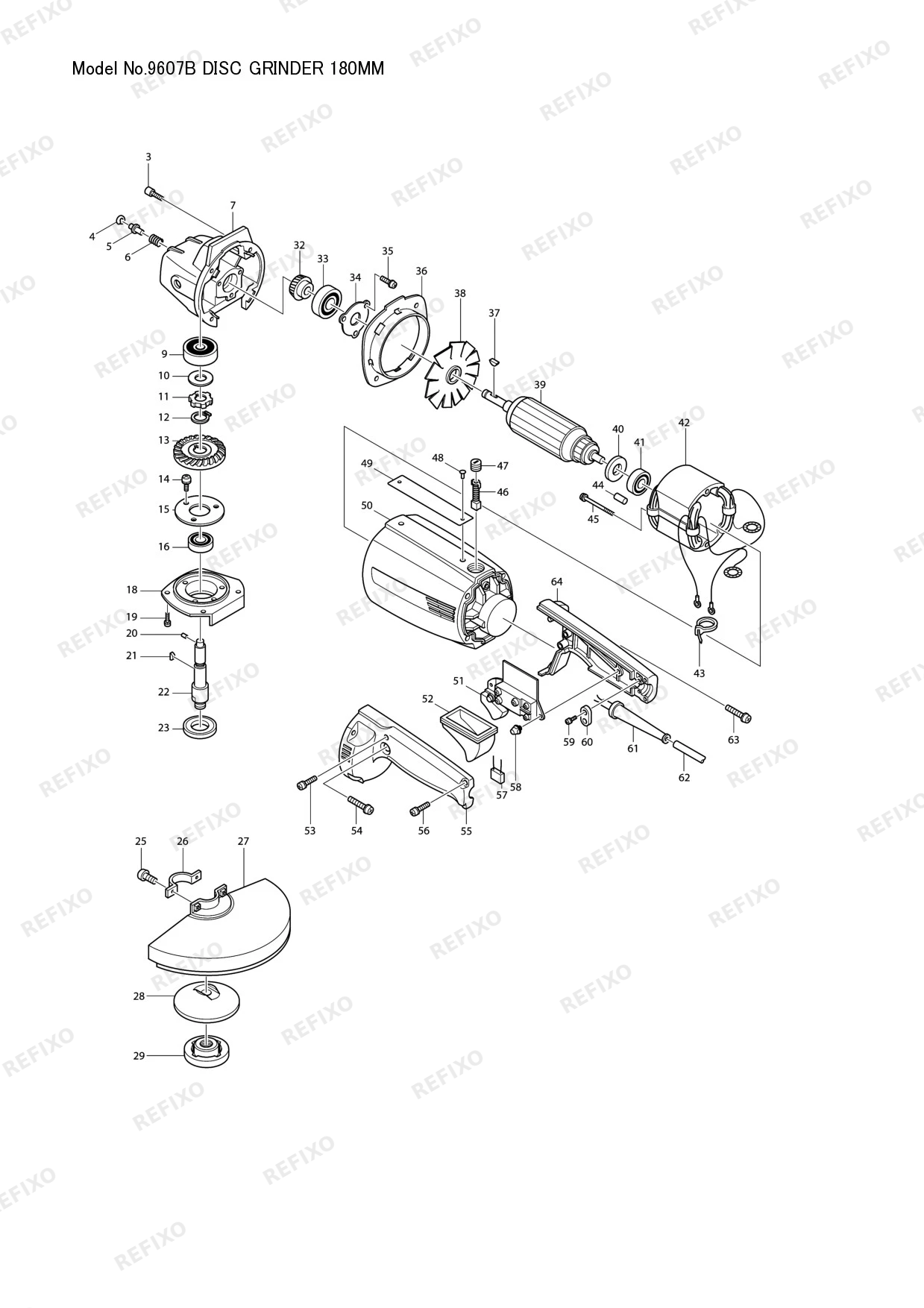 Деталировка MAKITA 9607B — схема запчастей в разборе