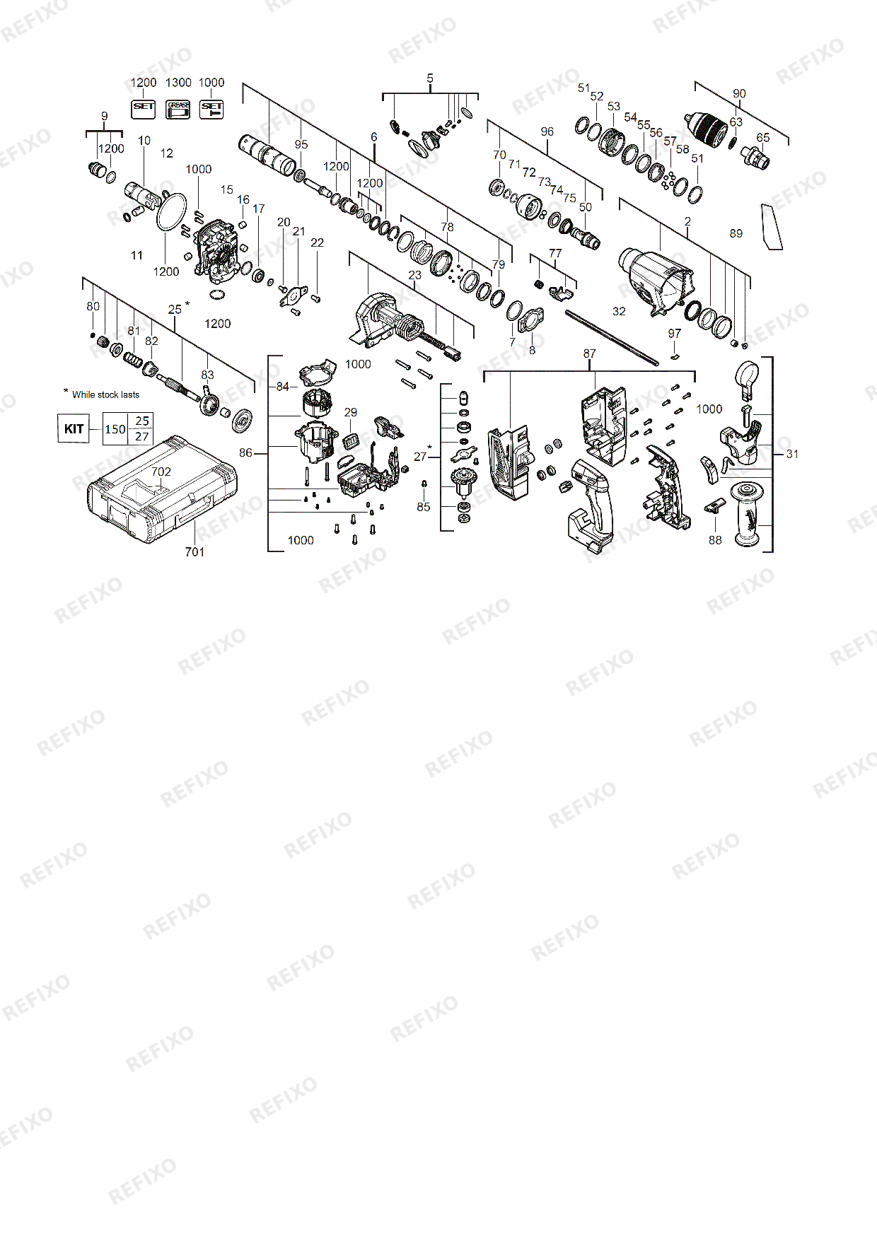Деталировка MILWAUKEE M18FHX 0X 4933478888 4000483172 — схема запчастей в разборе