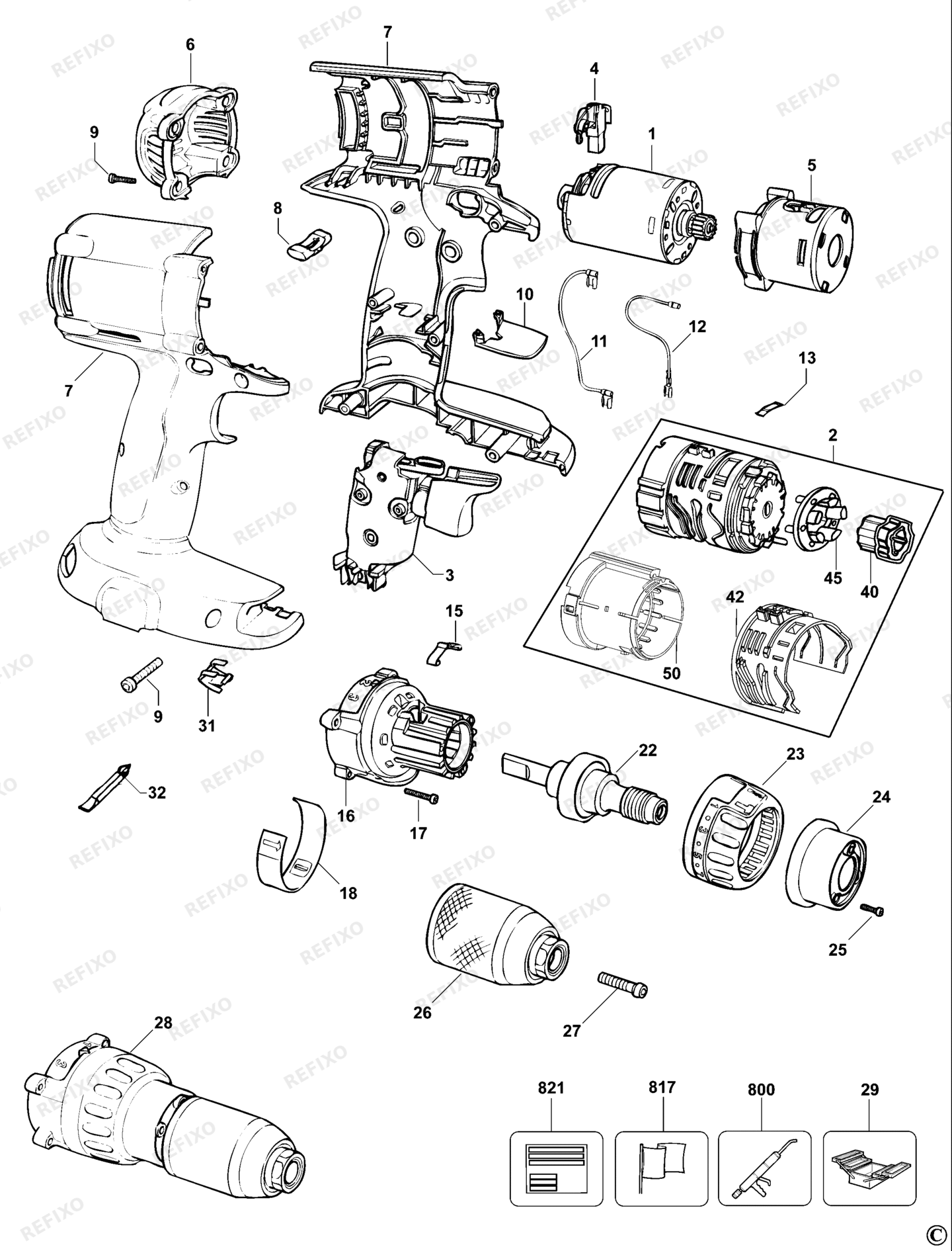 Деталировка DeWalt DC980K-QW TYPE 10 BOHRERANTRIEB DC980K-QW DC980K — схема запчастей в разборе
