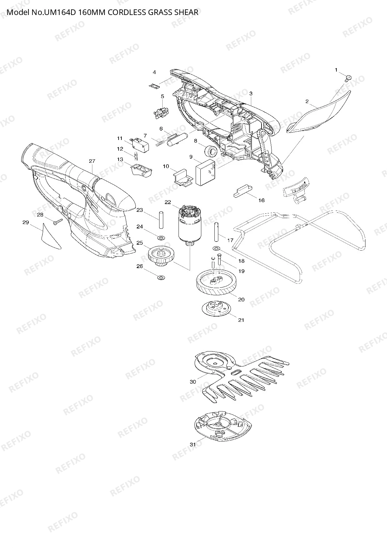 Деталировка MAKITA UM164D — схема запчастей в разборе