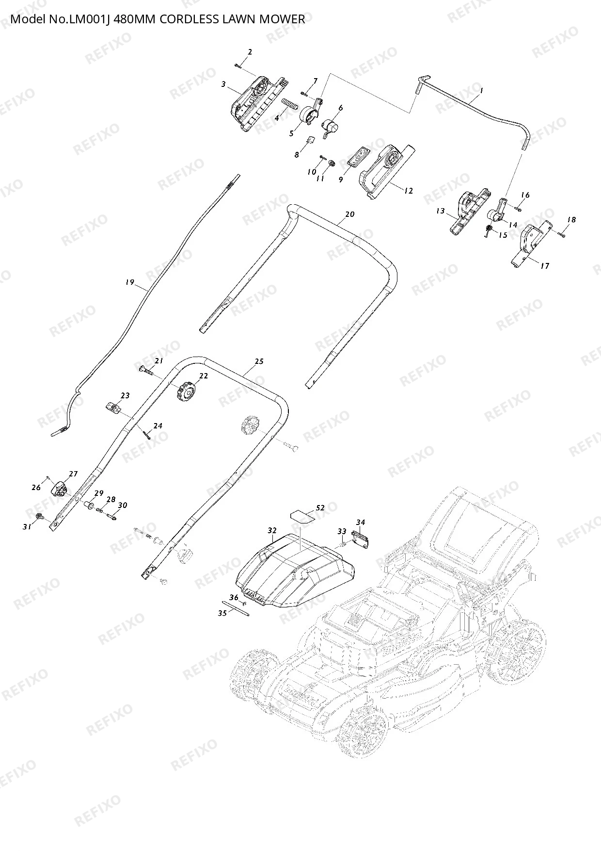 Деталировка MAKITA LM001J — схема запчастей в разборе