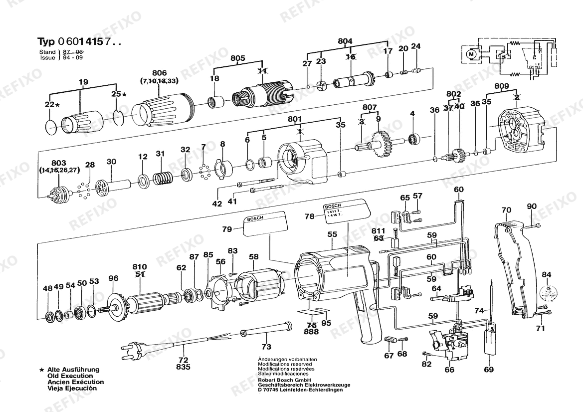 Деталировка Bosch Gw- шуруповёрт ELECTRONIC | 100 V | 006 - JP (0 601 415 738) — схема запчастей в разборе