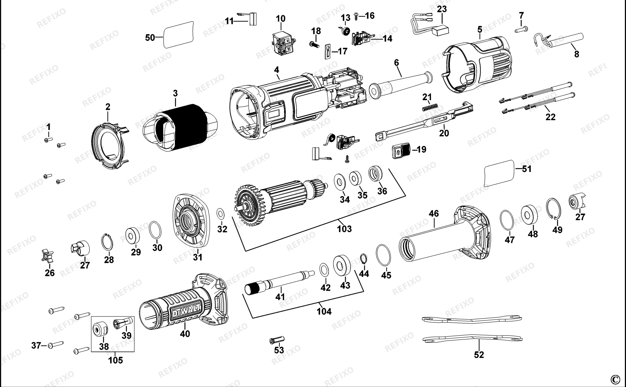 Деталировка DeWalt DWE4884-QS TYPE 1 FORMSCHLEIFER DWE4884-QS DWE4884 — схема запчастей в разборе