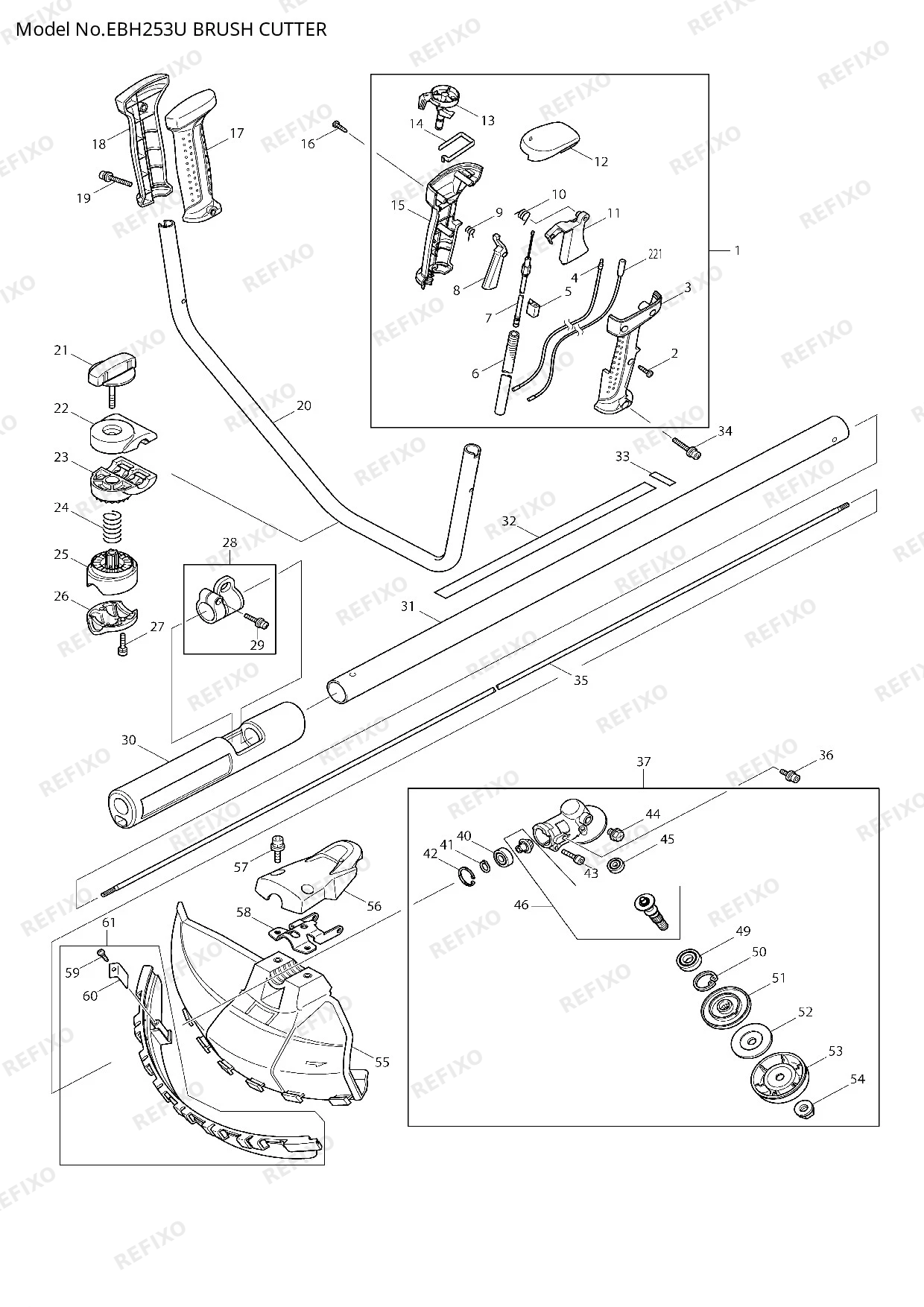 Деталировка MAKITA EBH253U — схема запчастей в разборе