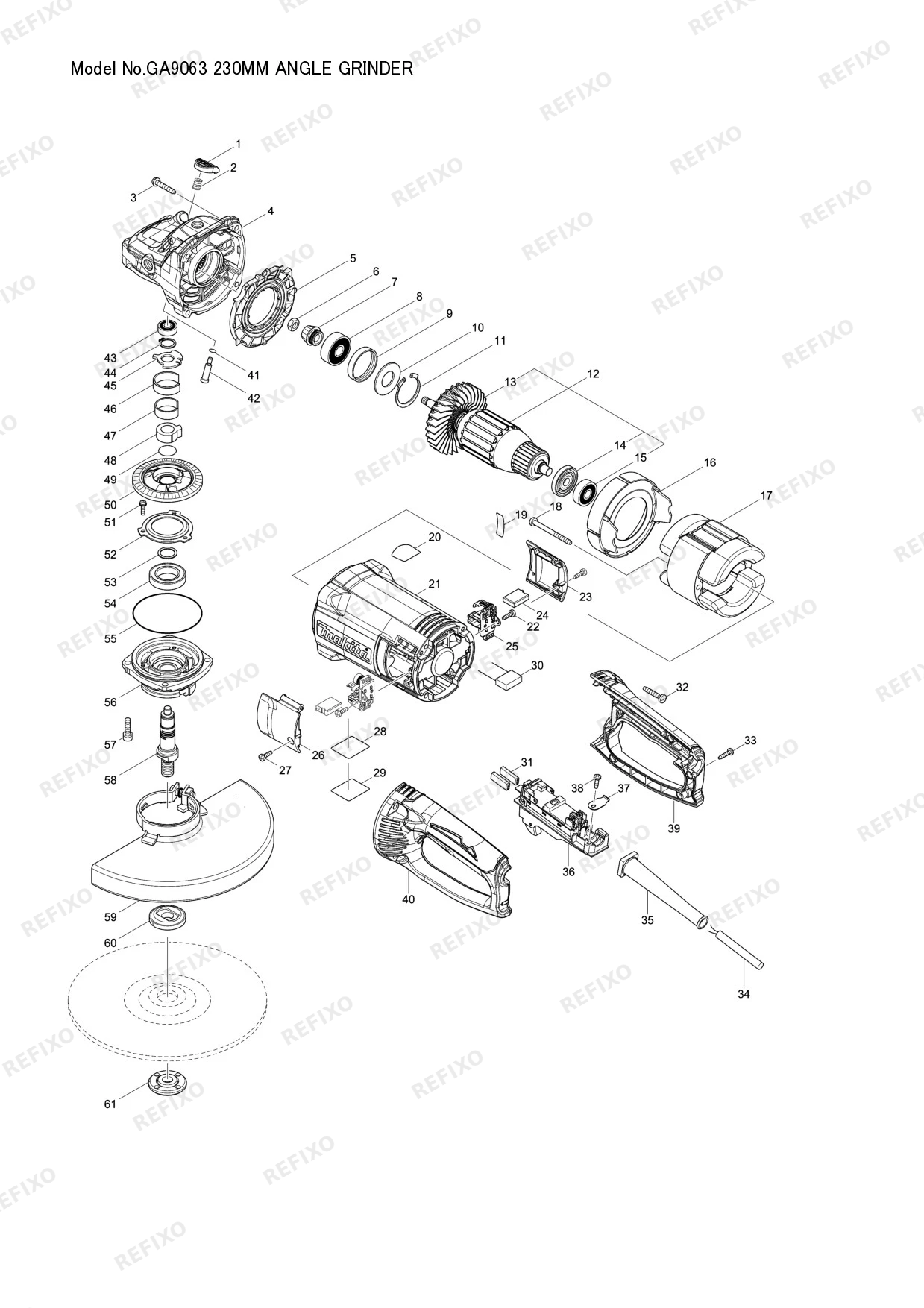 Деталировка MAKITA GA9063 — схема запчастей в разборе