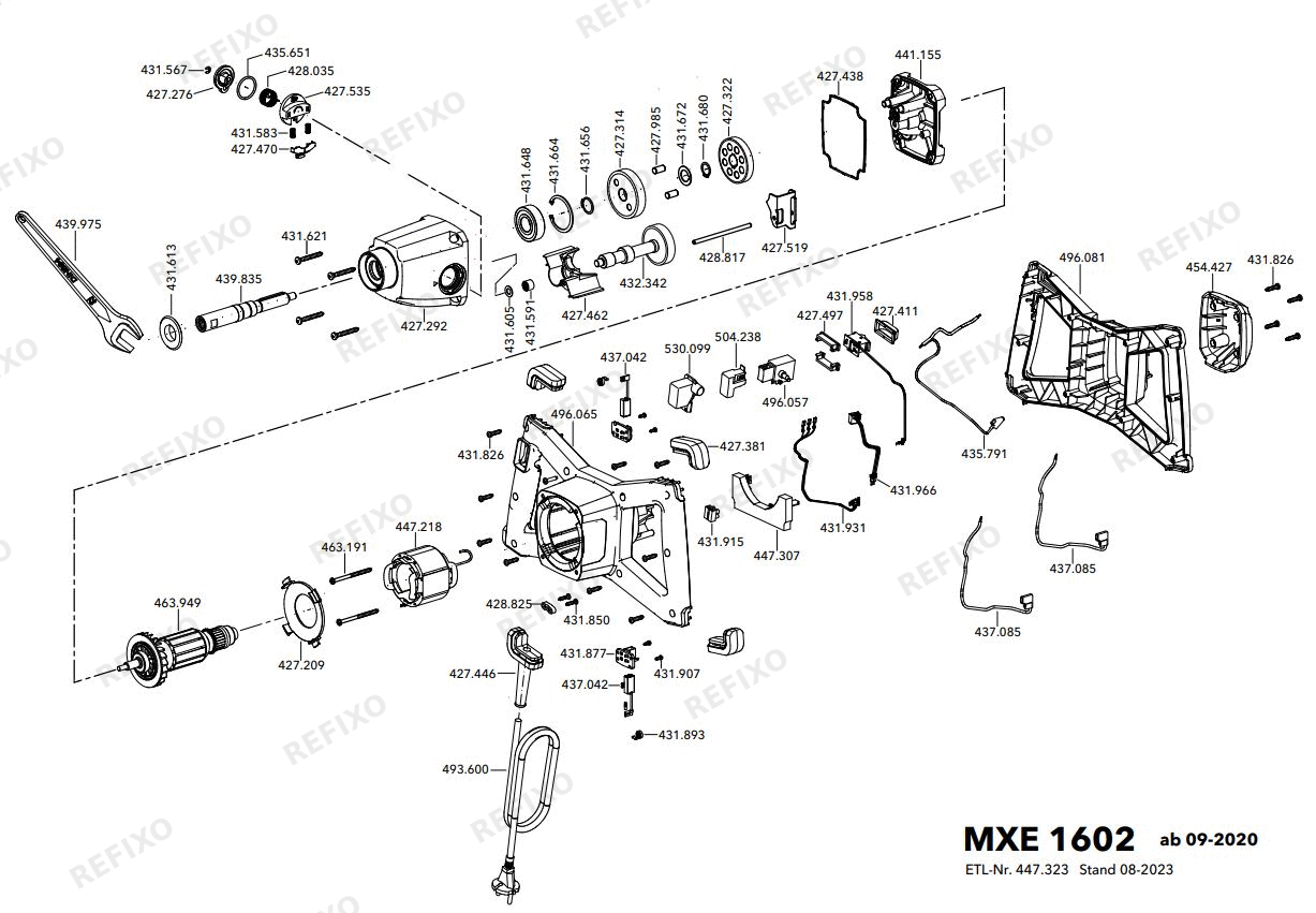 Деталировка Flex MXE 1602 WR2 160 230CEE — схема запчастей в разборе