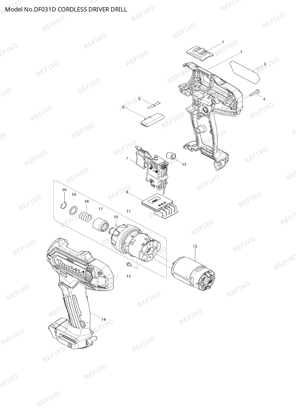 Деталировка MAKITA DF031D — схема запчастей в разборе
