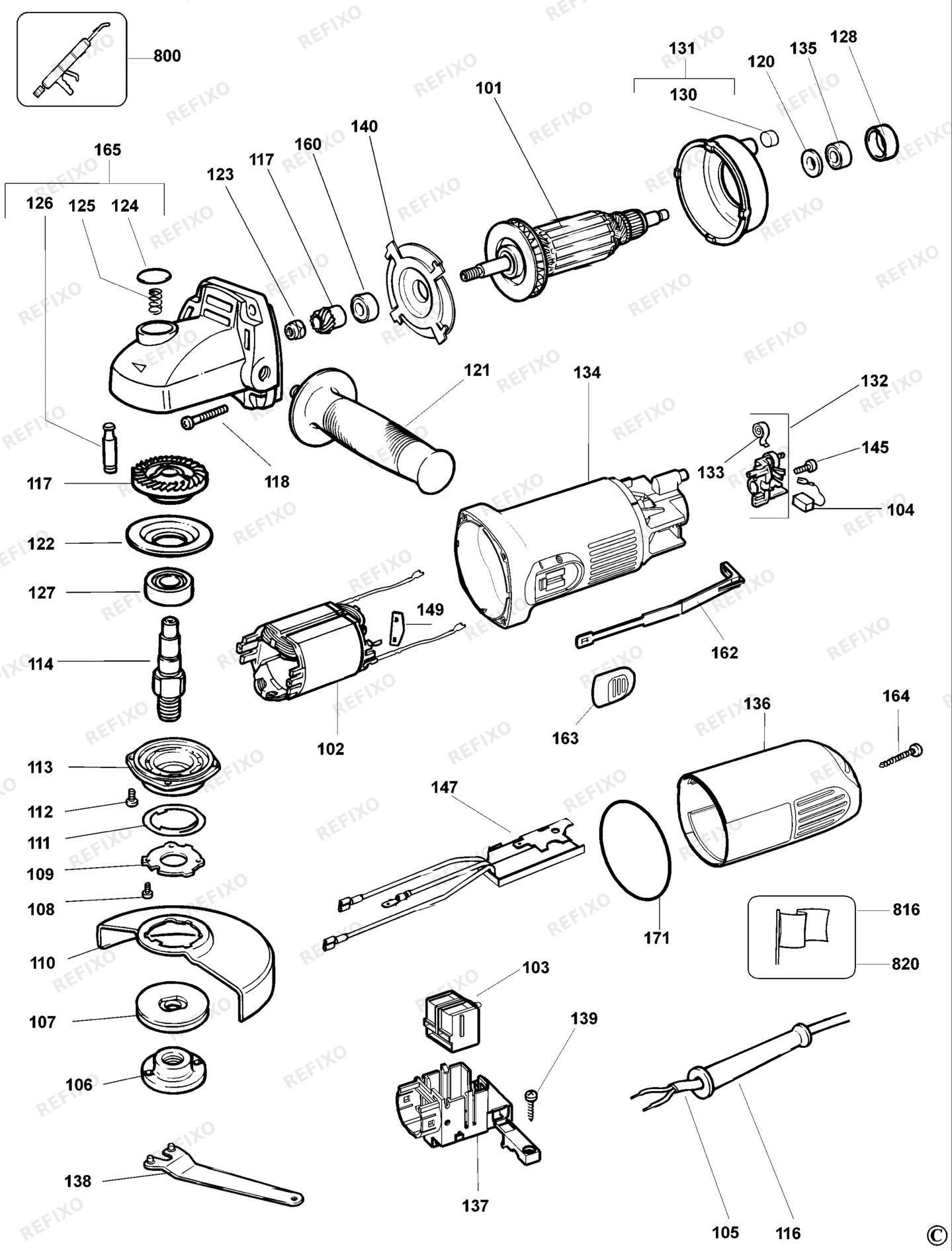 Деталировка DeWalt DW825-QS TYPE 4 угловая шлифмашина DW825-QS DW825 — схема запчастей в разборе