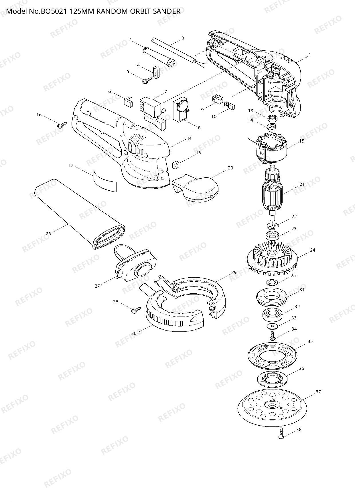 Деталировка MAKITA BO5021 — схема запчастей в разборе
