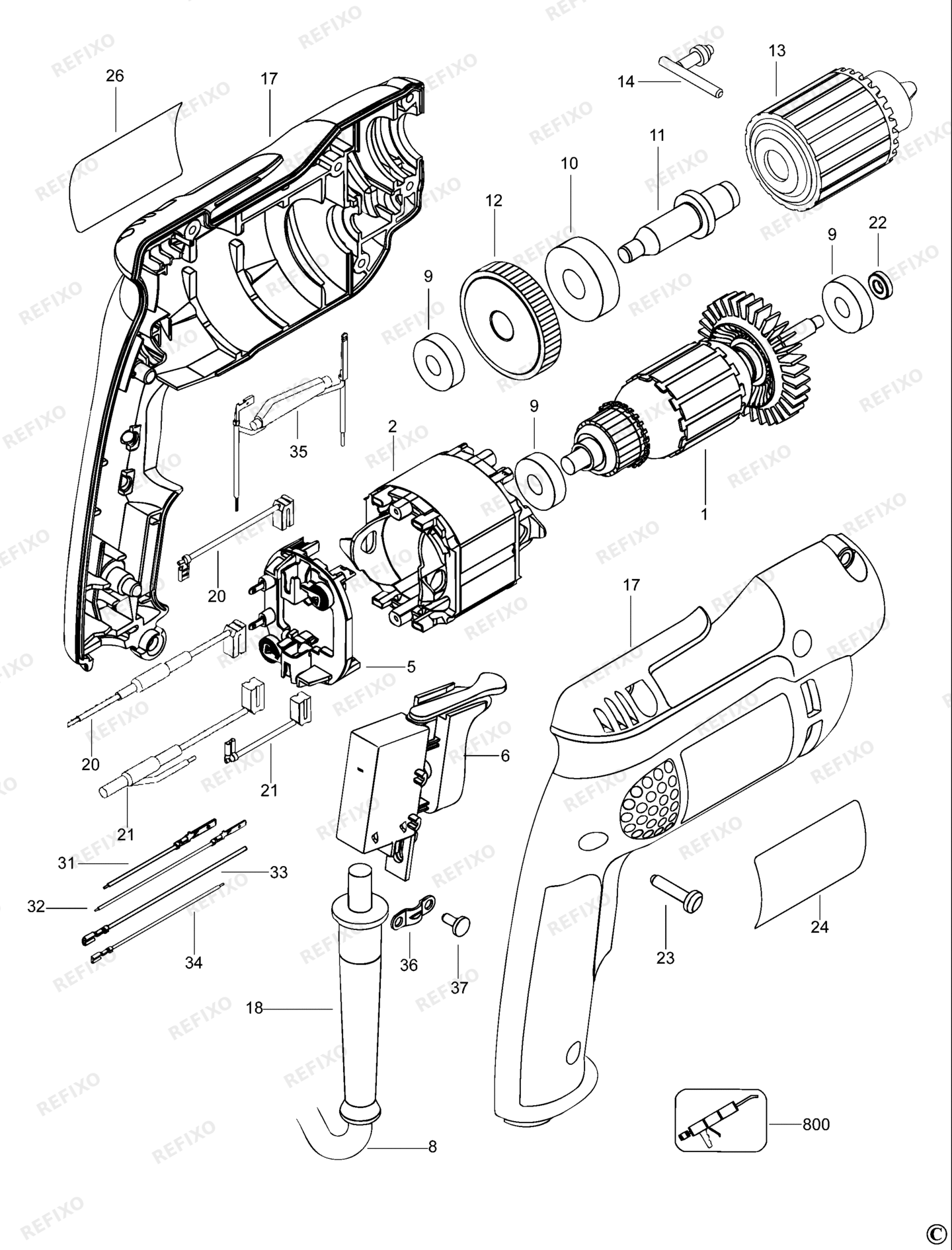 Деталировка DeWalt D21003-XJ TYPE 1 BOHRER D21003-XJ D21003 — схема запчастей в разборе