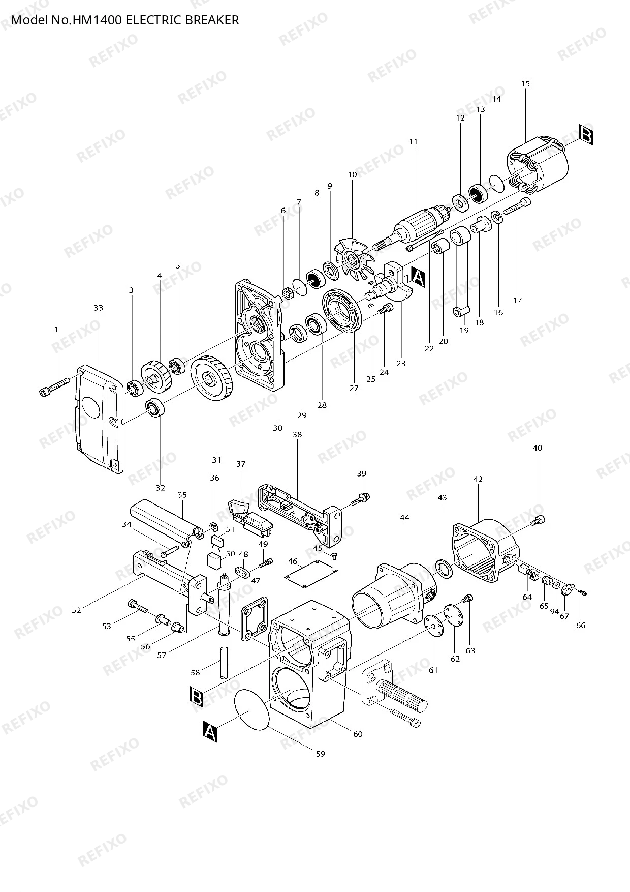 Деталировка MAKITA HM1400 — схема запчастей в разборе