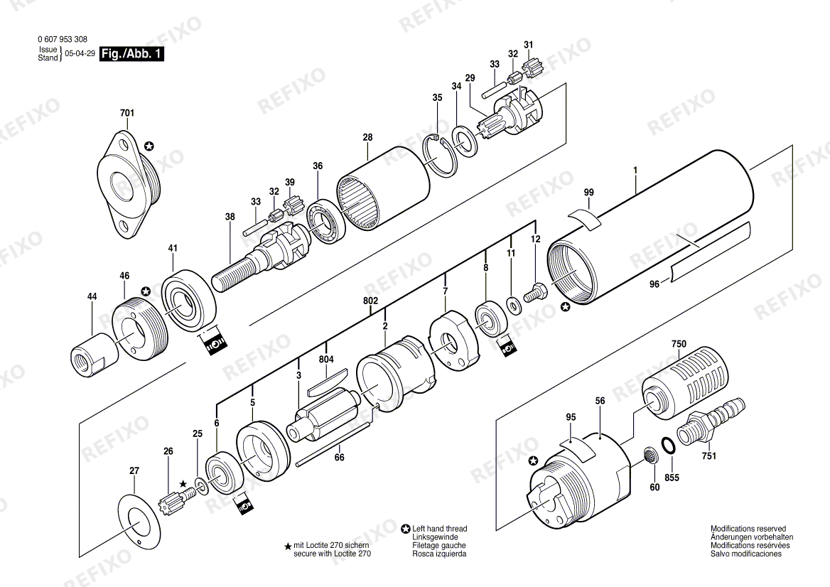 Деталировка Bosch Einbaumotor 180 WATT-SERIE (0 607 953 308) — схема запчастей в разборе