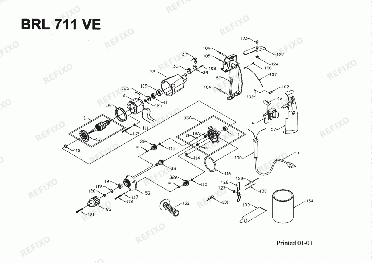 Деталировка Flex BRL 711 VE 230CEE-PC 259380 — схема запчастей в разборе