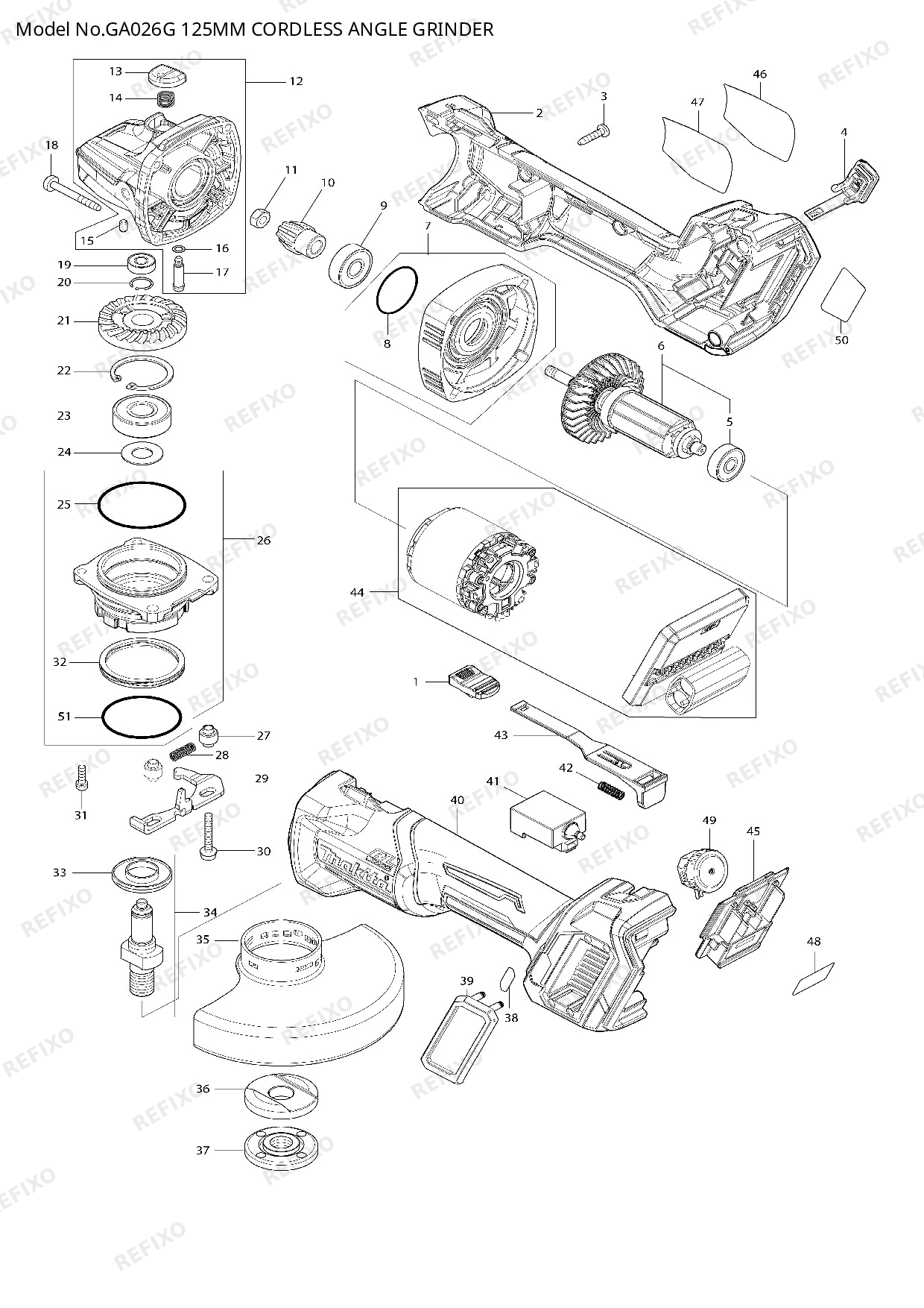 Деталировка MAKITA GA026G — схема запчастей в разборе