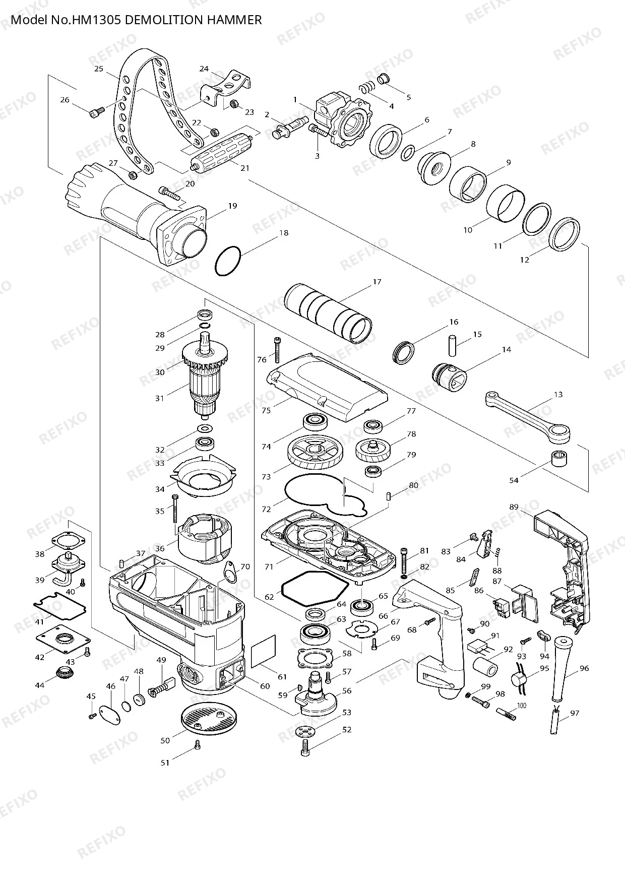 Деталировка MAKITA HM1305 — схема запчастей в разборе