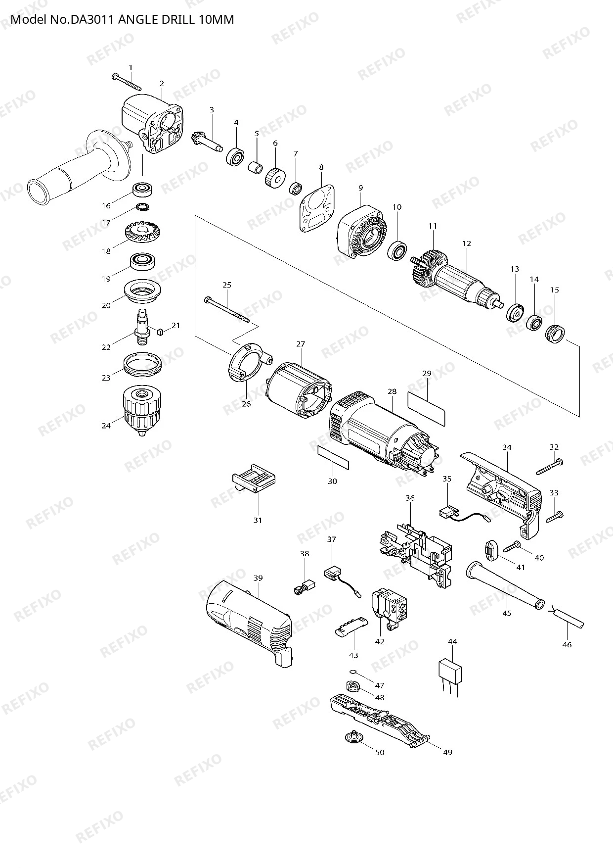Деталировка MAKITA DA3011 — схема запчастей в разборе