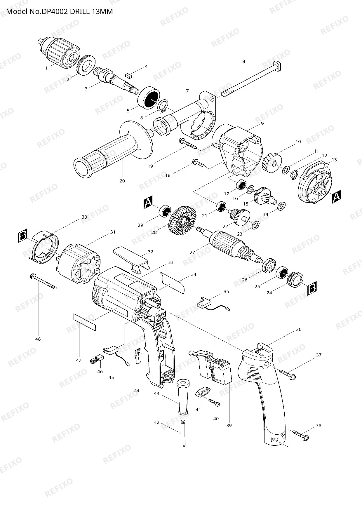 Деталировка MAKITA DP4002 — схема запчастей в разборе
