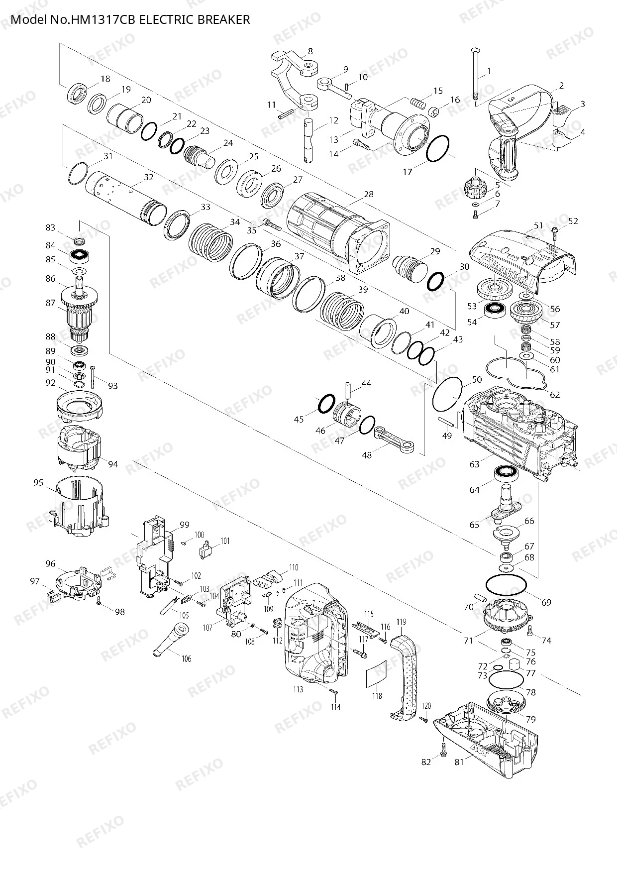 Деталировка MAKITA HM1317CB — схема запчастей в разборе