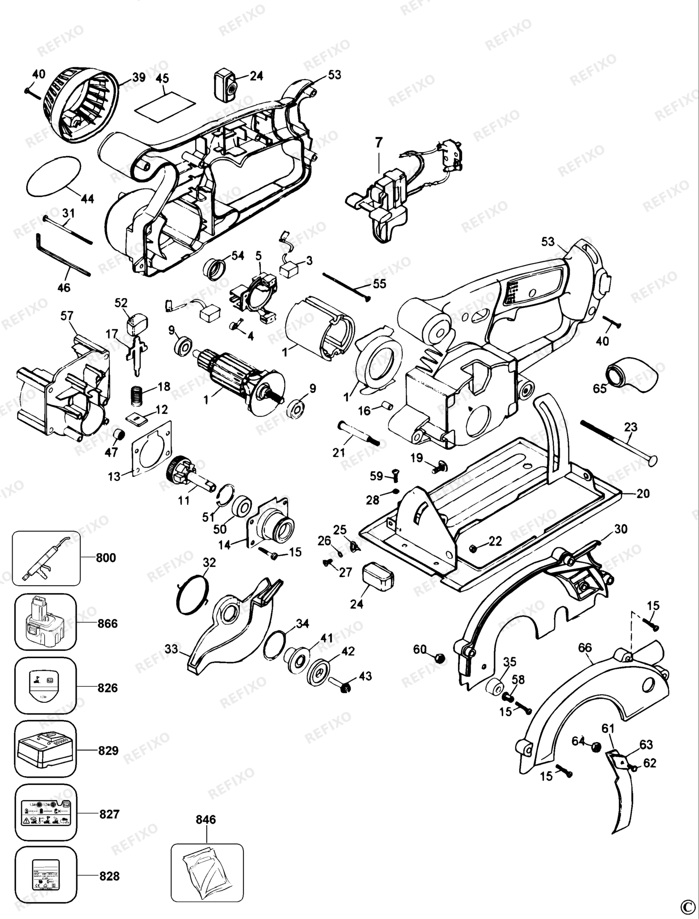 Деталировка DeWalt DW935K-QW TYPE 1-2 аккумуляторный HANDKREISSAGE DW935K-QW DW935K — схема запчастей в разборе