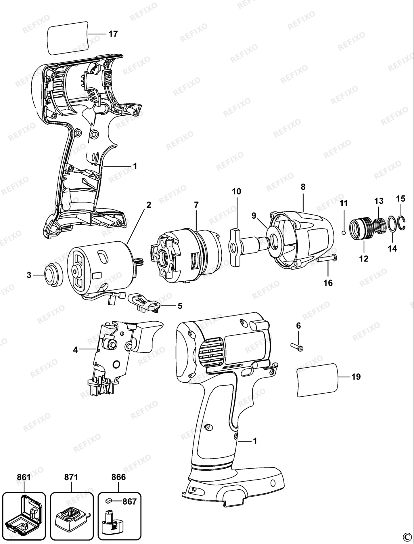Деталировка DeWalt DW054K-QW TYPE 1 SCHLAGSCHRAUBENSCHL. DW054K-QW DW054K — схема запчастей в разборе
