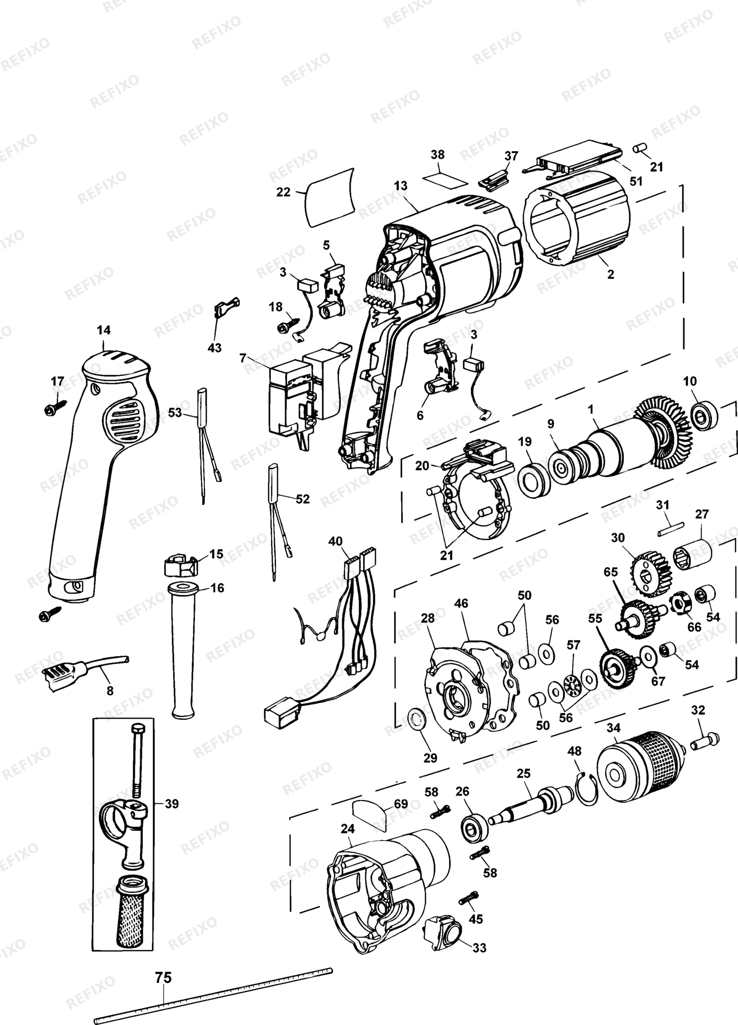 Деталировка DeWalt DW248-LX TYPE 2 BOHRER DW248-LX DW248 — схема запчастей в разборе