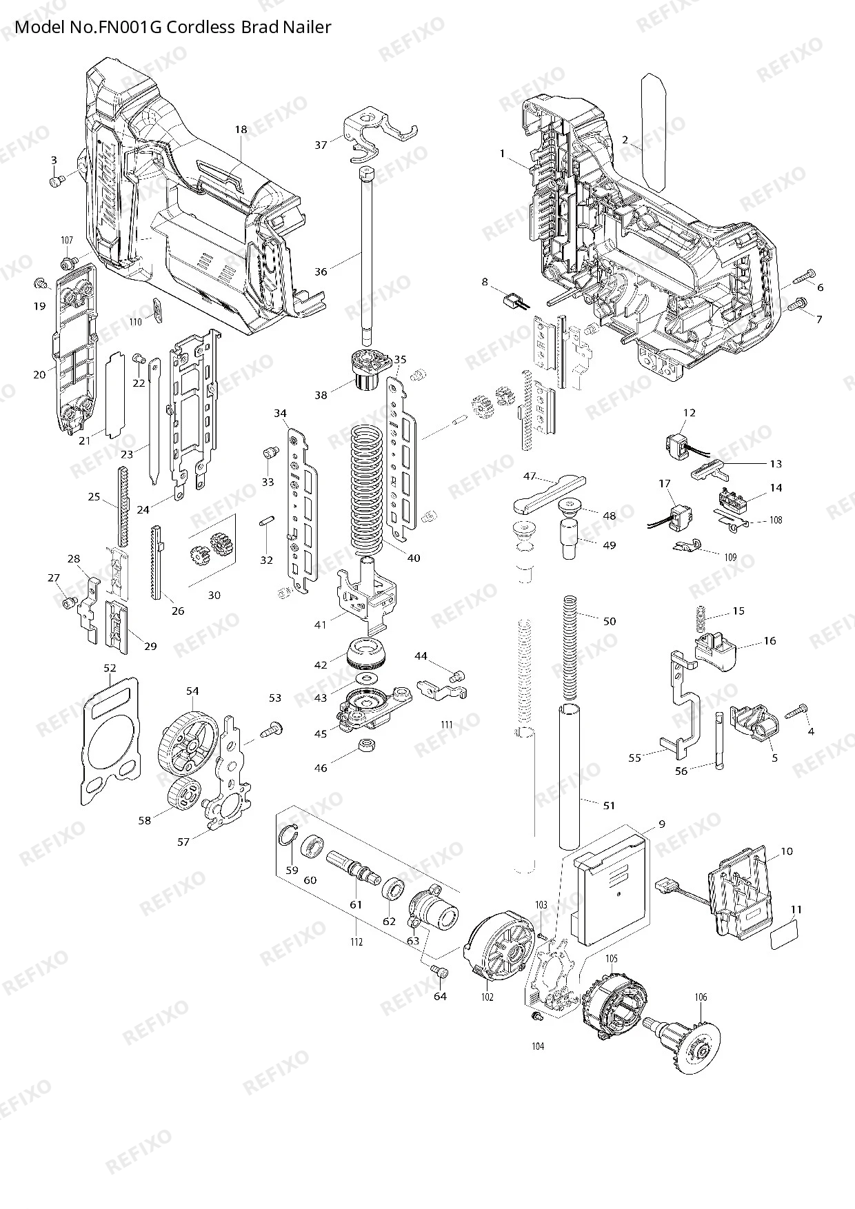 Деталировка MAKITA FN001G — схема запчастей в разборе