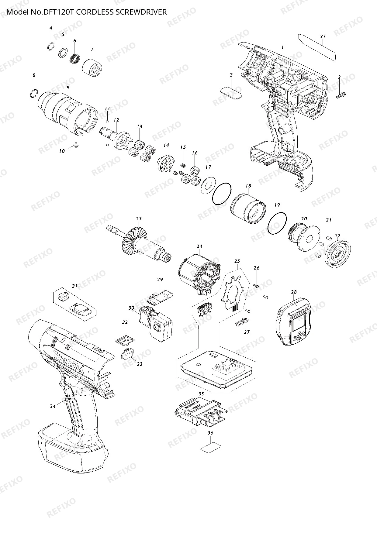 Деталировка MAKITA DFT120T — схема запчастей в разборе