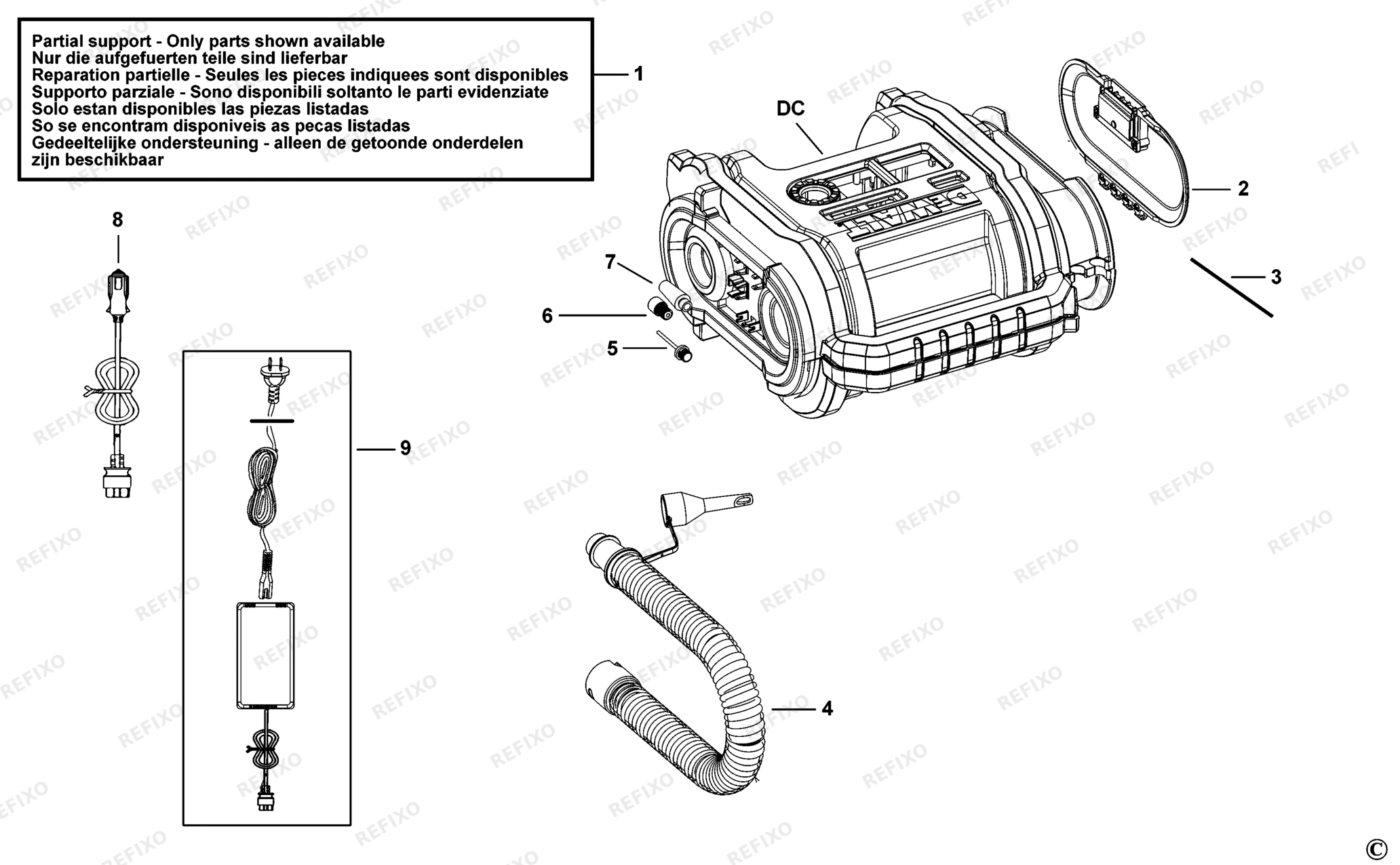 Деталировка DeWalt DCC018N-QW TYPE 1 LUFTPUMPE XX96 DCC018N-QW DCC018N — схема запчастей в разборе