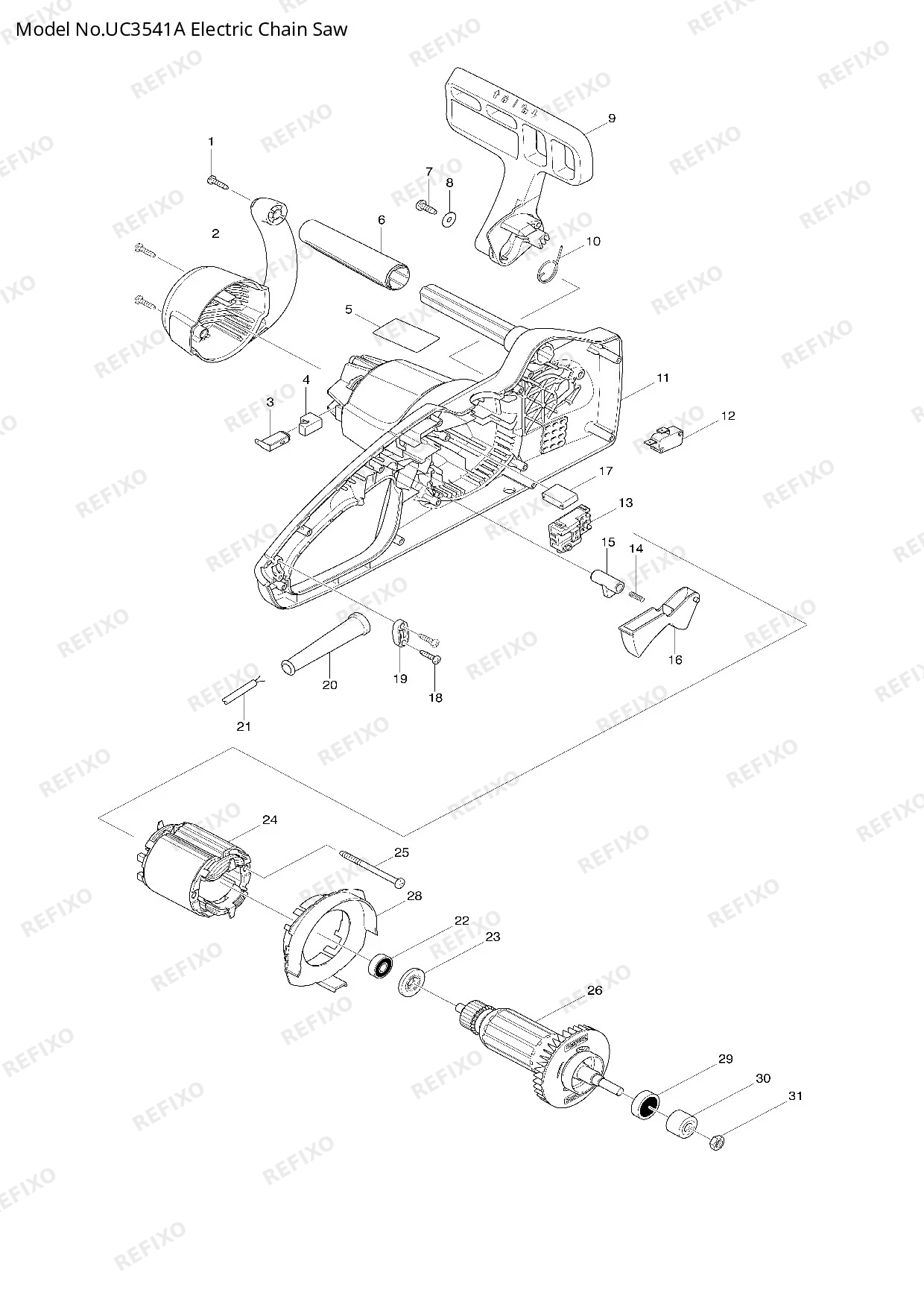 Деталировка MAKITA UC3541A — схема запчастей в разборе