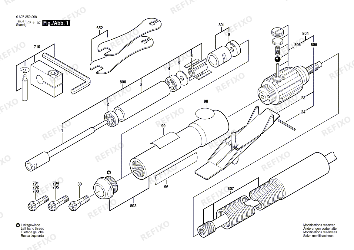 Деталировка Bosch Pw-Geradschleifer 50 WATT-SERIE (0 607 250 208) — схема запчастей в разборе
